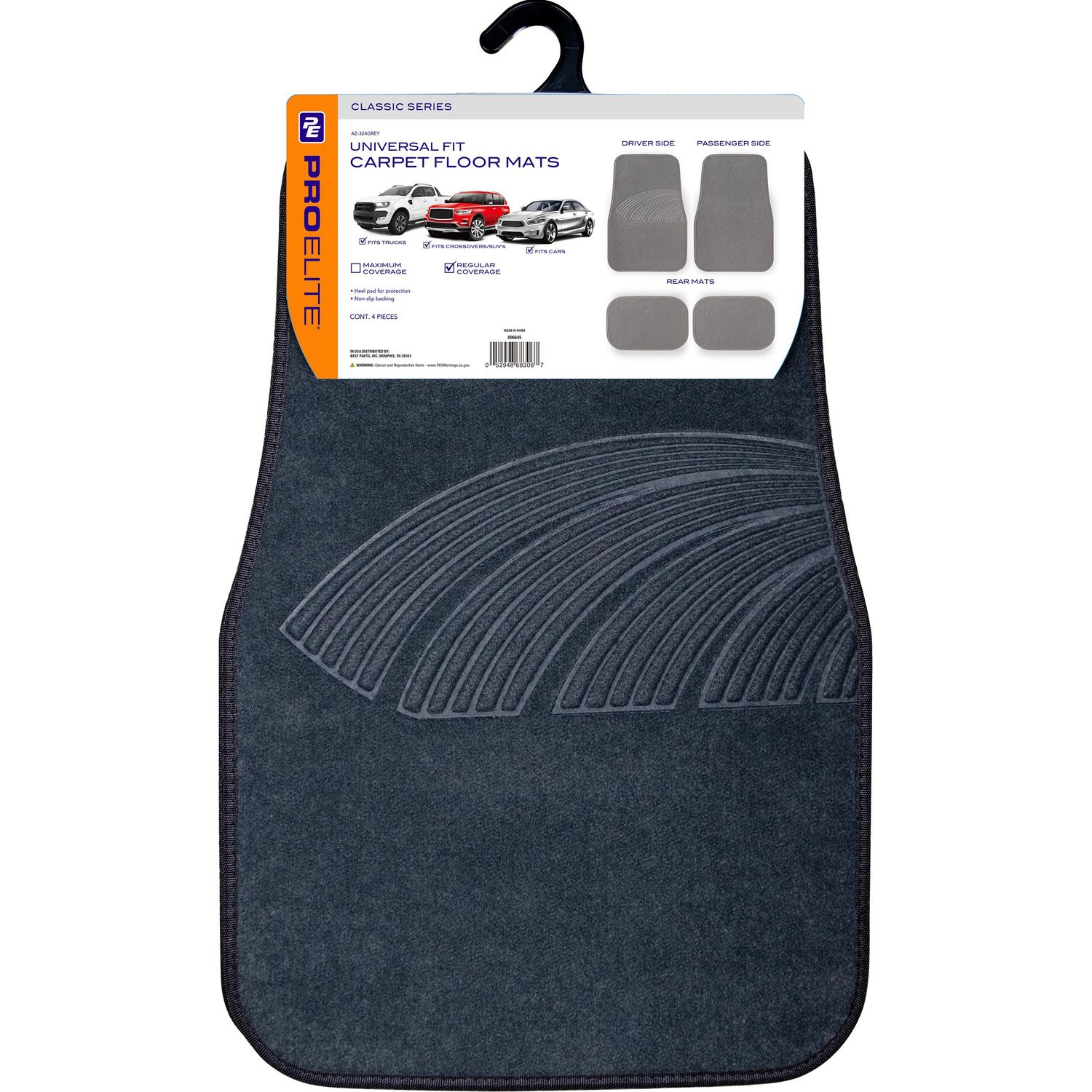 Auto Drive 4PC Rubber Car Floor Mat Toll Grey - Universal Fit