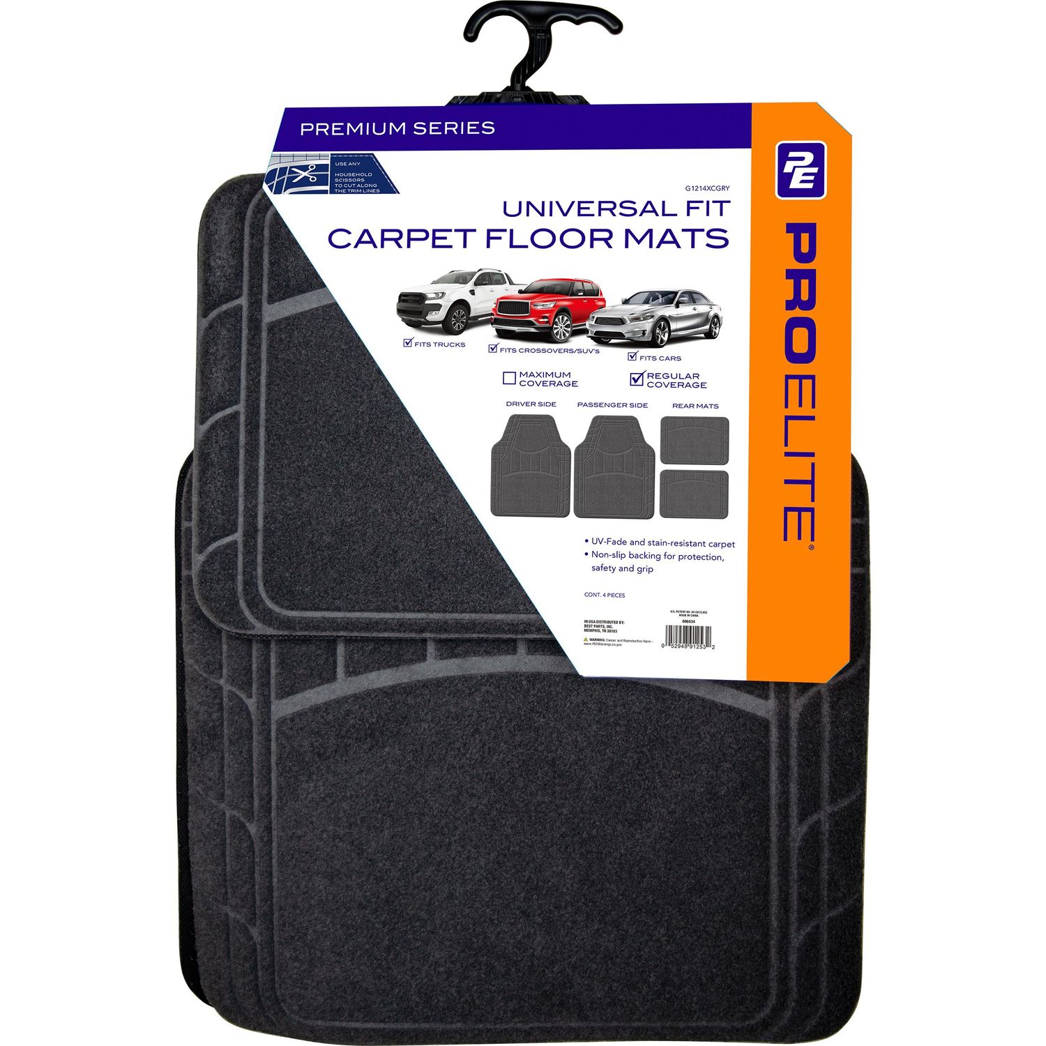 ProElite Gray Carpet Floor Mats 4 Piece