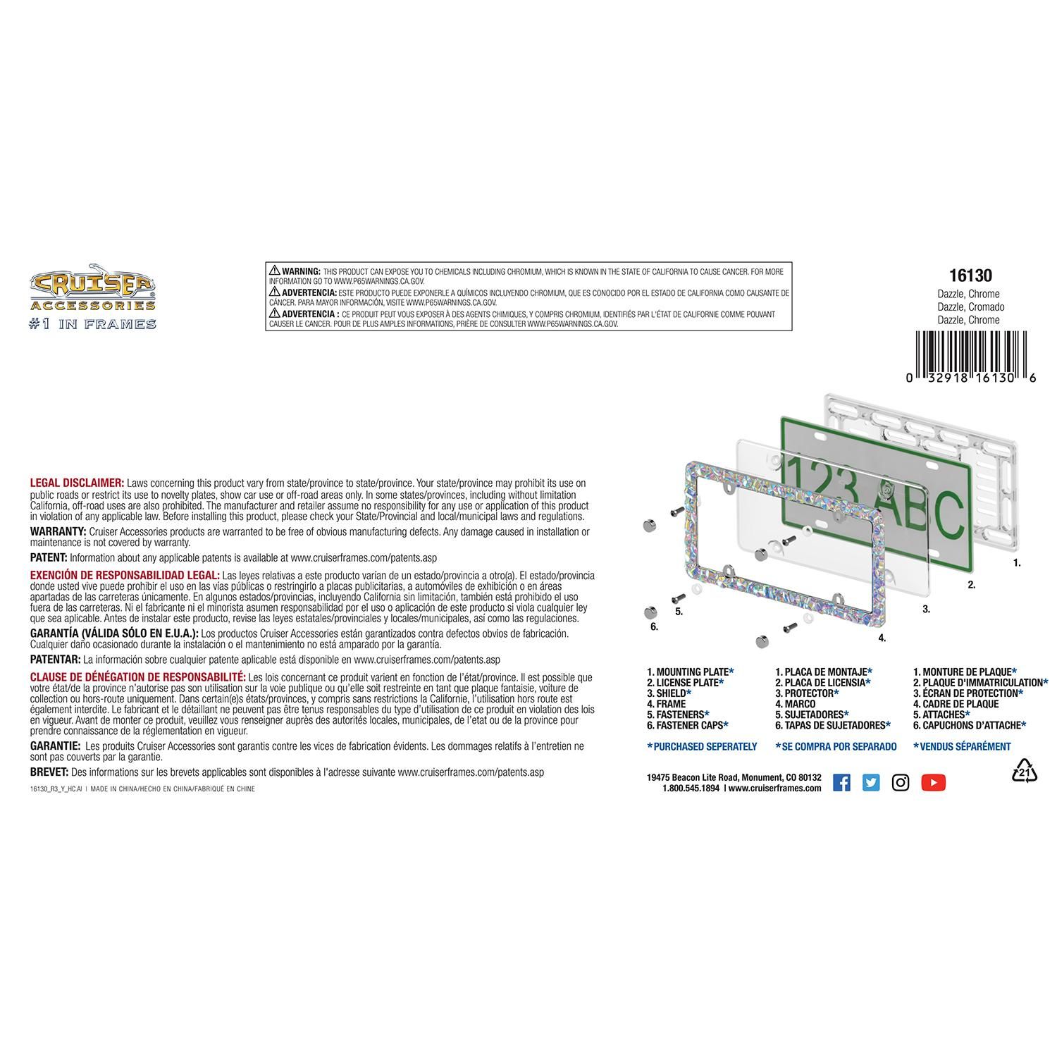 Cruiser Accessories Chrome Dazzle License Plate Frame