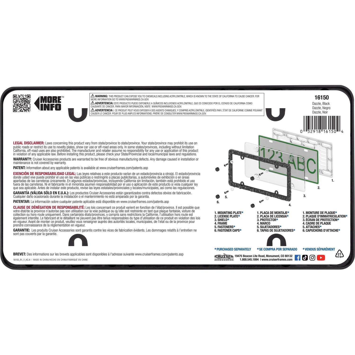 Cruiser Accessories Black Dazzle License Plate Frame