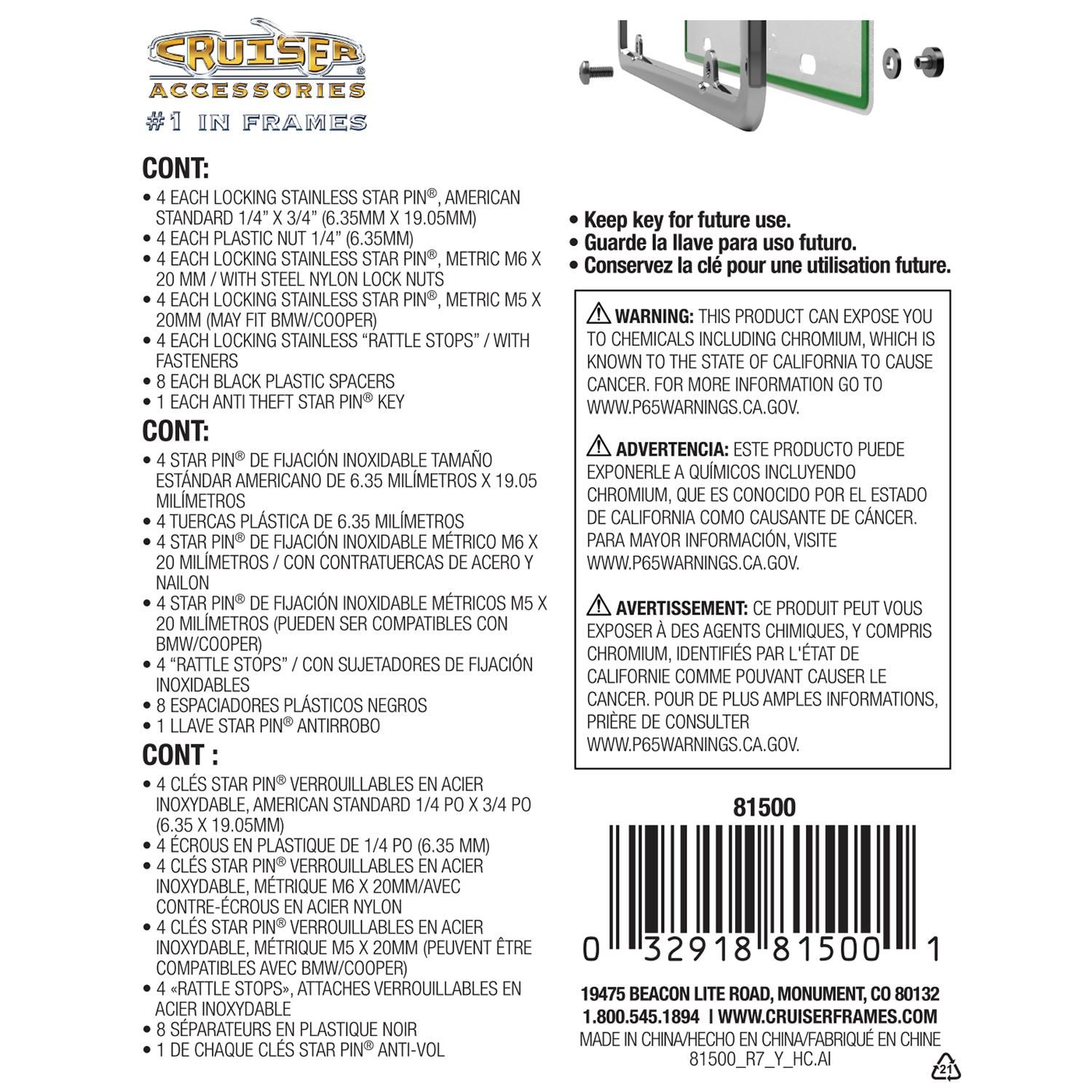 Cruiser Accessories Ultimate Kit Locking License Plate Fasteners