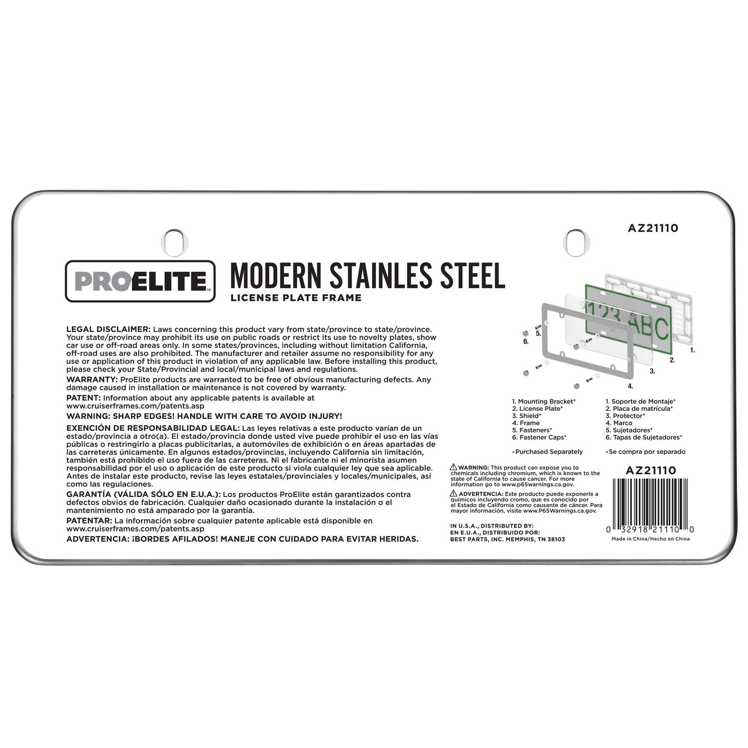 Proelite Stainless Steel License Plate Frame 