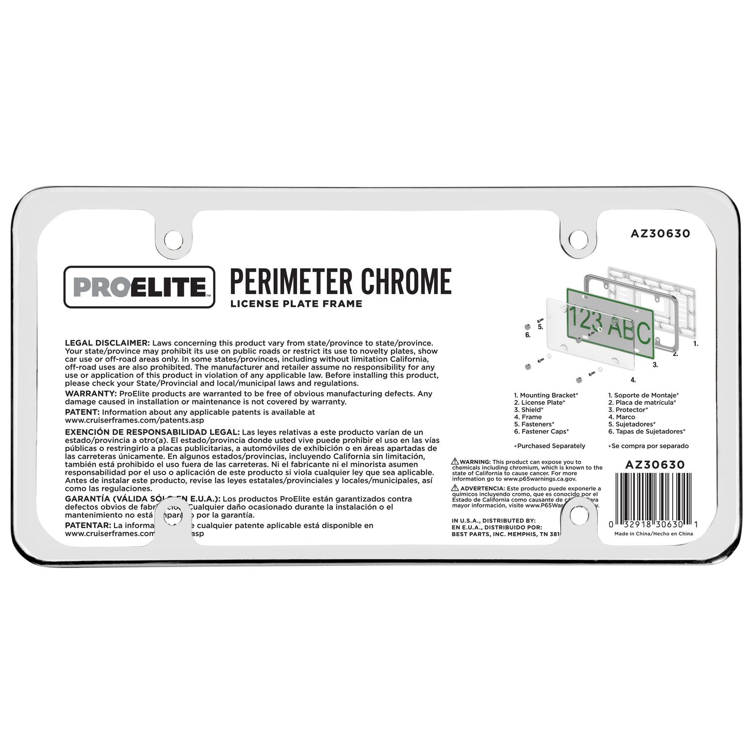 Proelite Chrome Perimeter License Plate Frame 