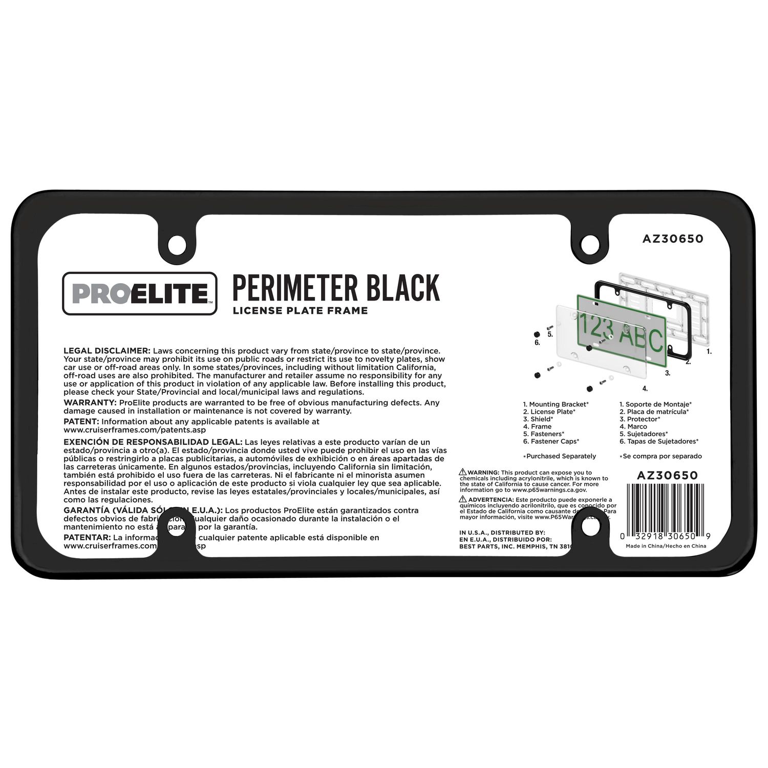 Proelite Black Perimeter License Plate Frame 