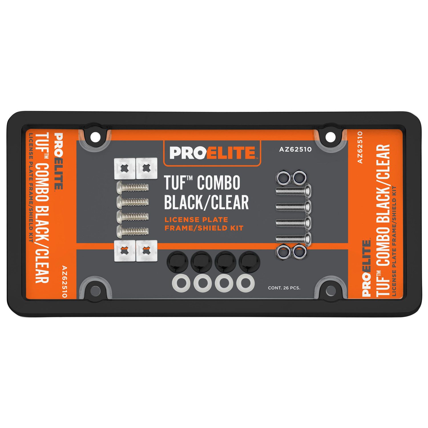 ProElite Black and Clear Ultimate Tuf License Plate Frame ProElite Black and Clear Ultimate Tuf License Plate Frame