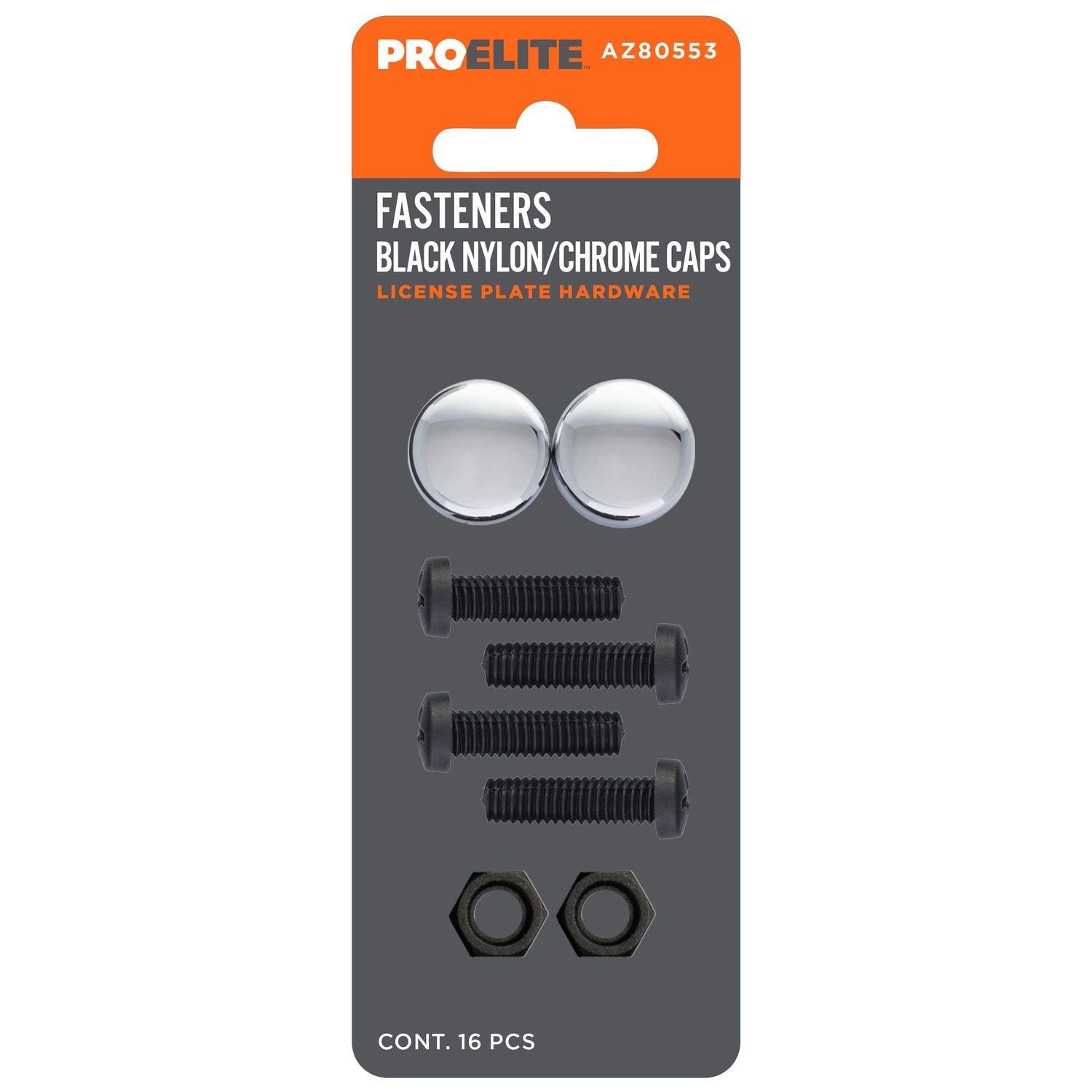 ProElite Black Nylon License Plate Fasteners with Fastener Caps