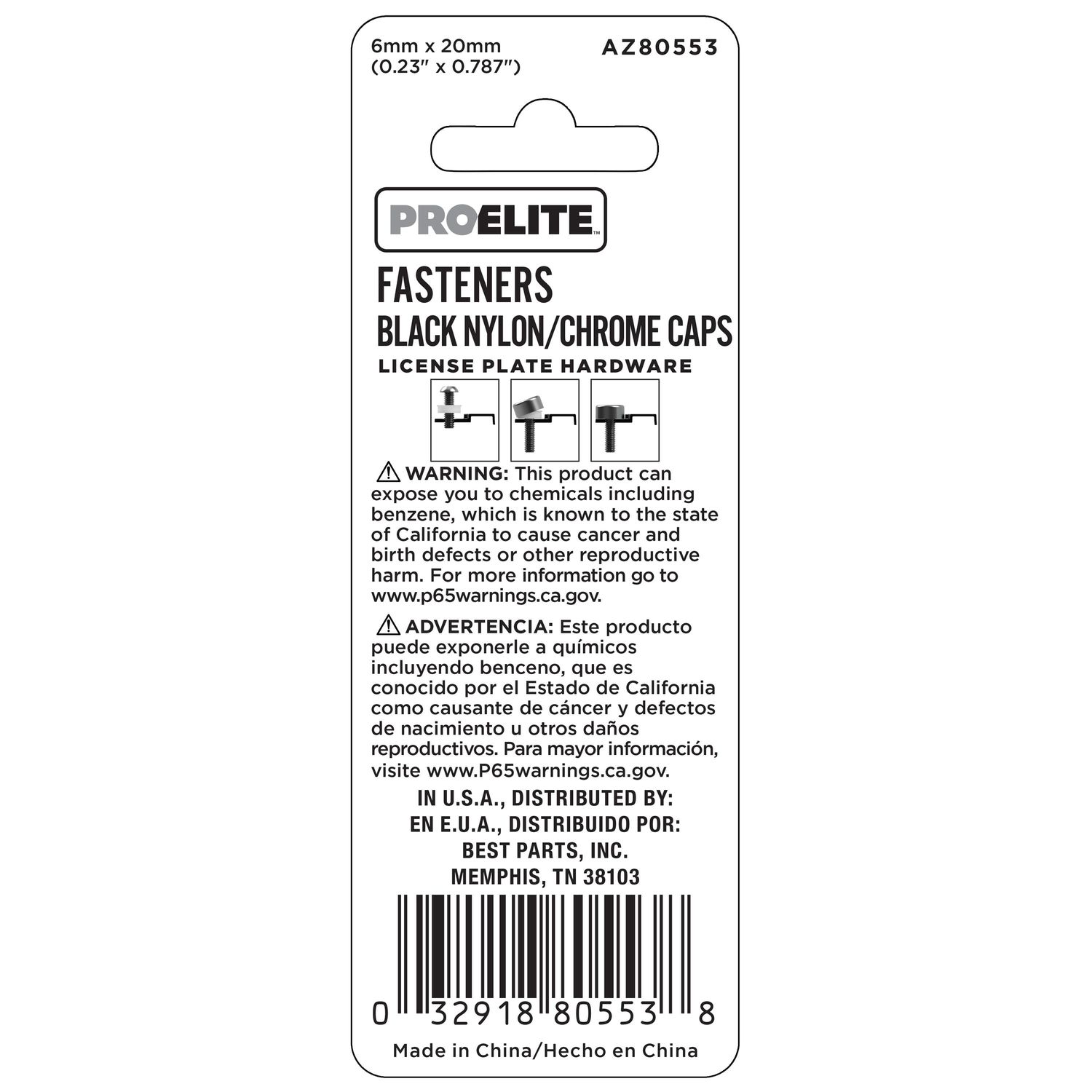 Proelite Black Nylon License Plate Fasteners With Fastener Caps 