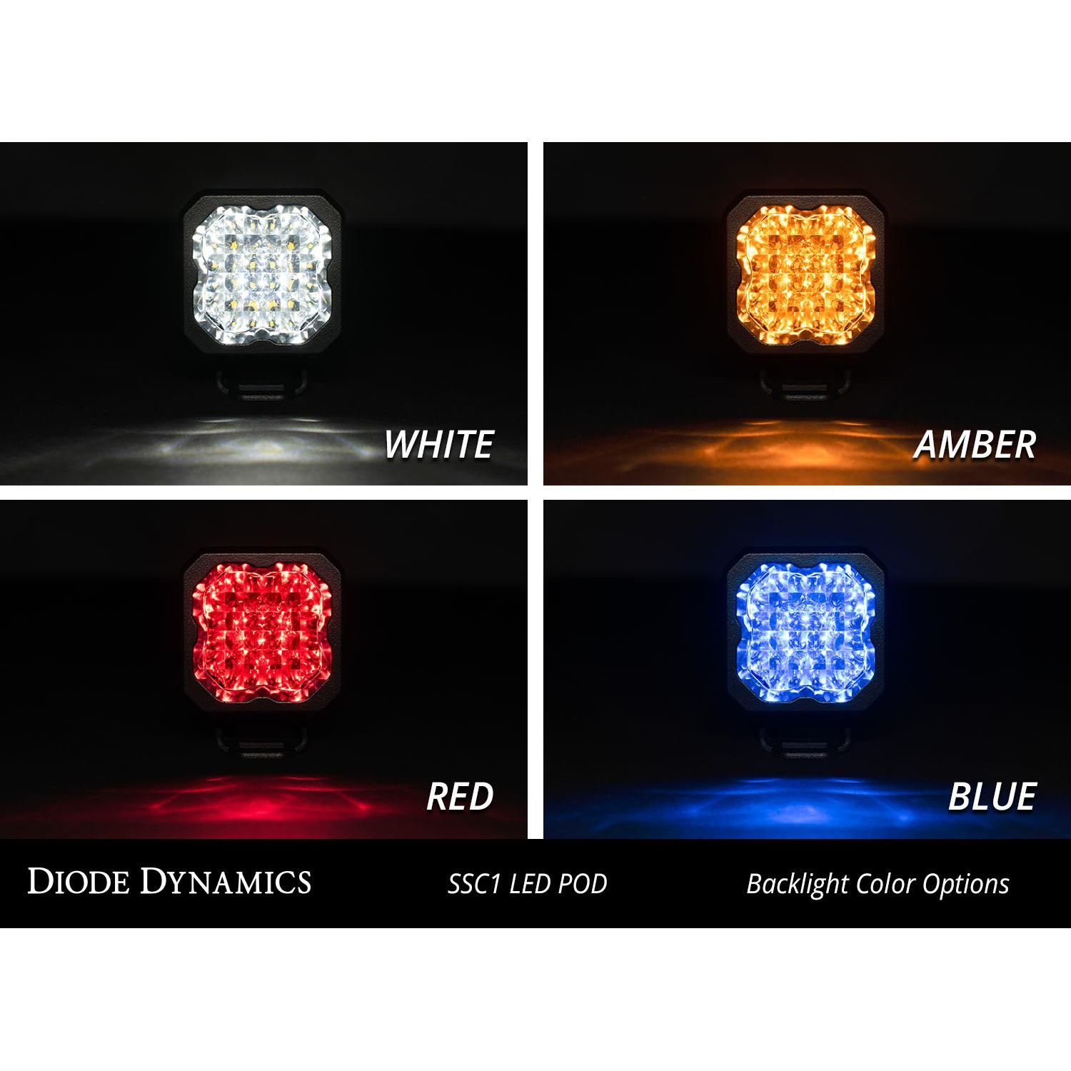 Diode Dynamics Stage Series C1 Pro White Flood Flush Blue Backlight LED ...