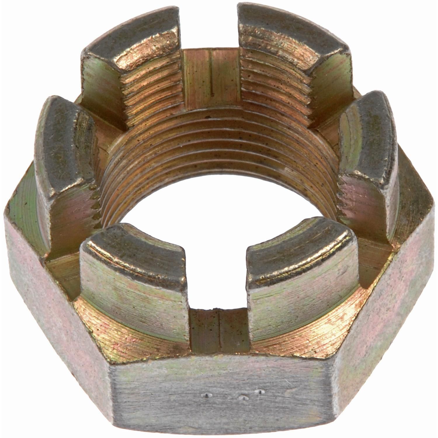 AXLE/SPINDLE NUT - Castellated Nut Spindle Nut M22-1.5 Hex 32mm - Spindle Nut - Axle Nut - Hub Nut - Wheel Bearing Nut - This spindle nut is designed to match the fit and function of the original part on specified vehicles. Made of quality materials, it is engineered for reliable performance. - Chrysler 2011-79, Daihatsu 1992-88, Hyundai 2015-86, Kia 2015-01, Mitsubishi 2012-83 - Castellated Nut Spindle Nut M22-1.5 Hex 32mm - Dorman Spindle Lock Nut Kit 615-105.1
