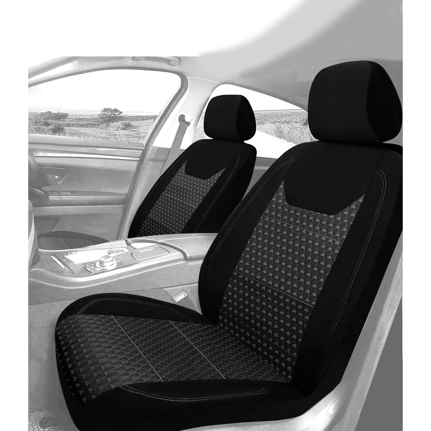 ProElite Black Low Back Cloth Seat Cover Set 2 Piece