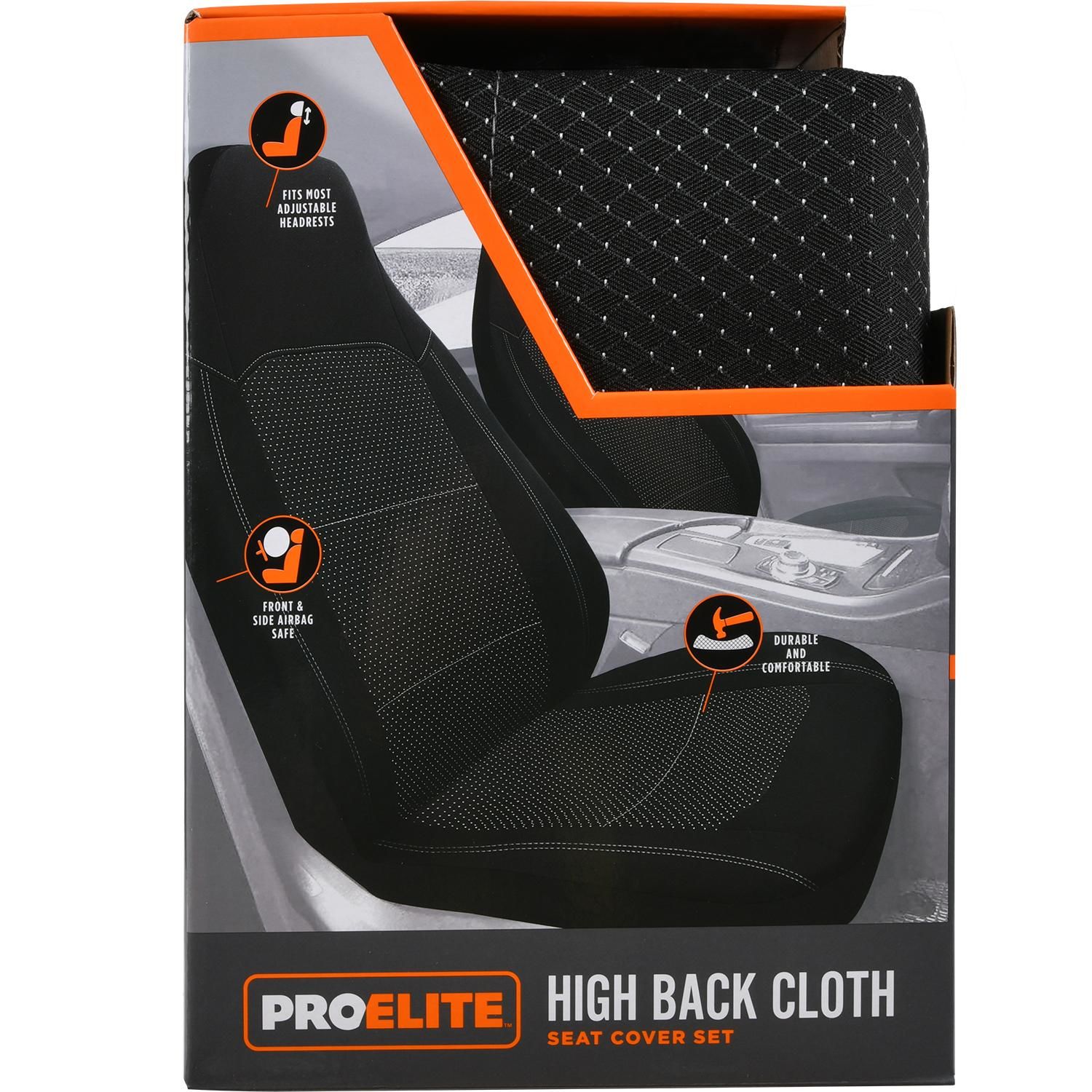 ProElite Black High Back Cloth Seat Cover Set 2 Piece