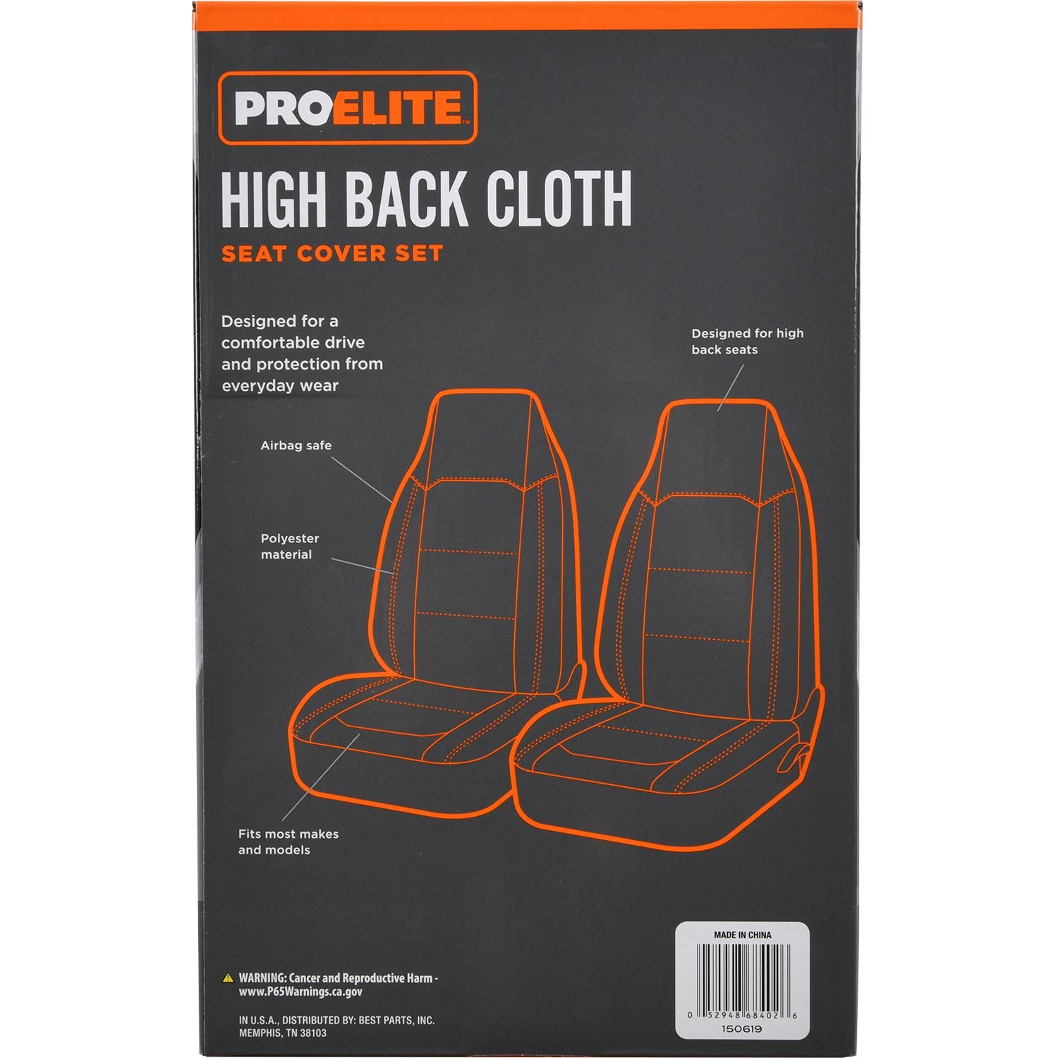 ProElite Black Princeton High Back Seat Cover 2 Piece