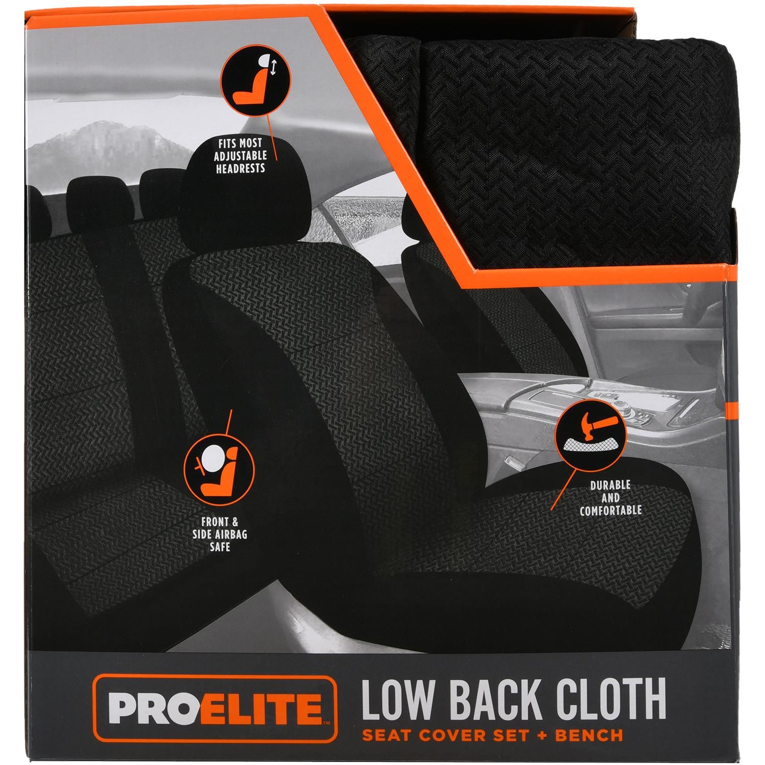 ProElite Black Low Back Cloth Seat Cover Set Piece