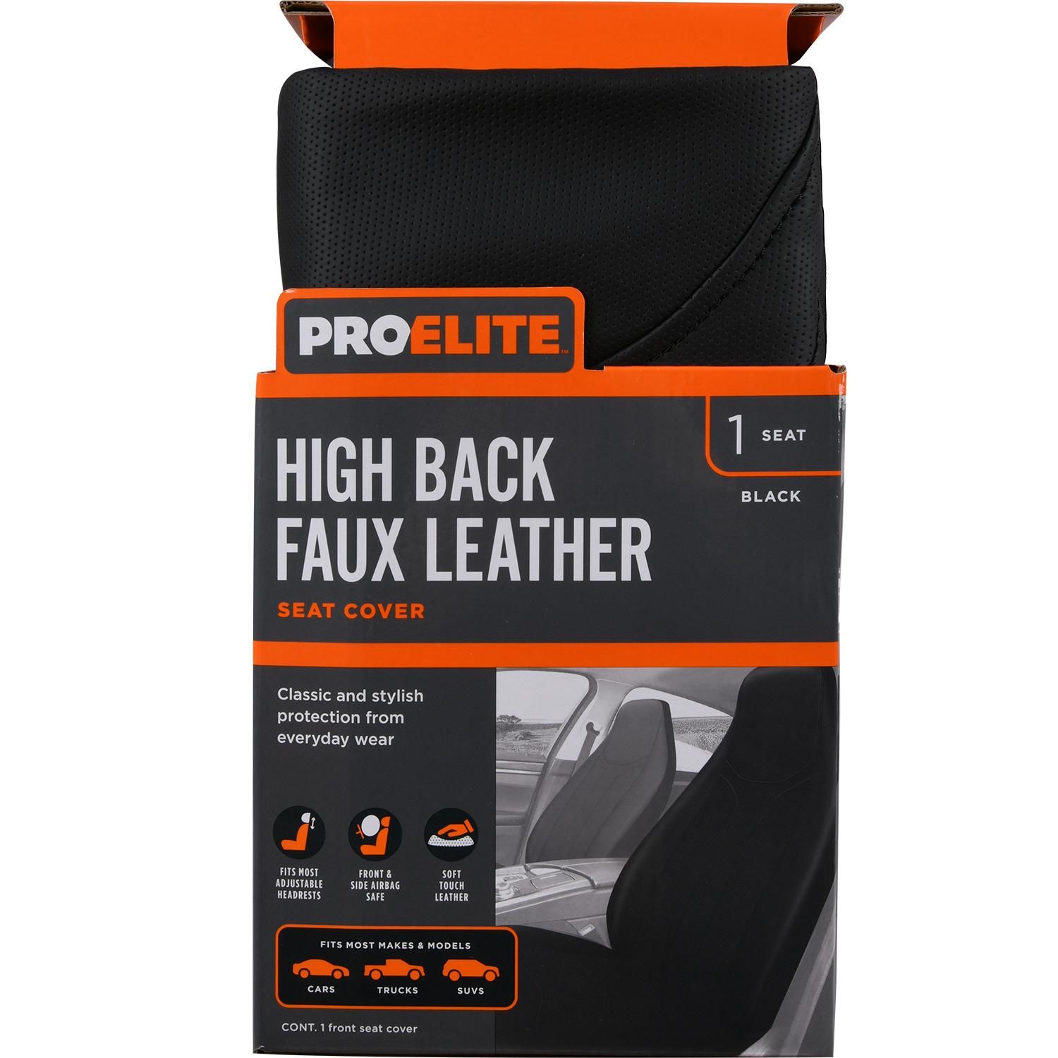 ProElite Black High Back Faux Leather Seat Cover