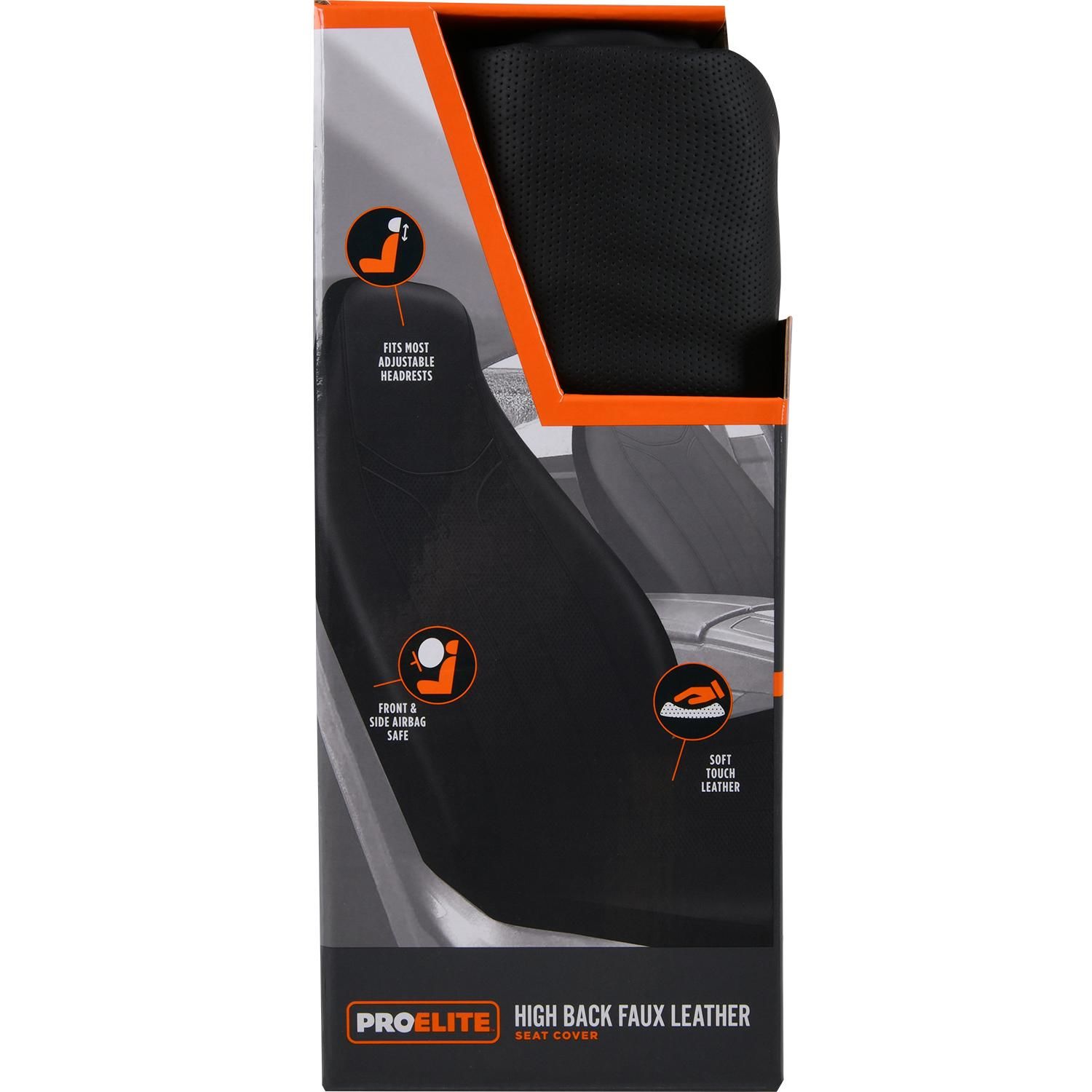 ProElite Black High Back Faux Leather Seat Cover
