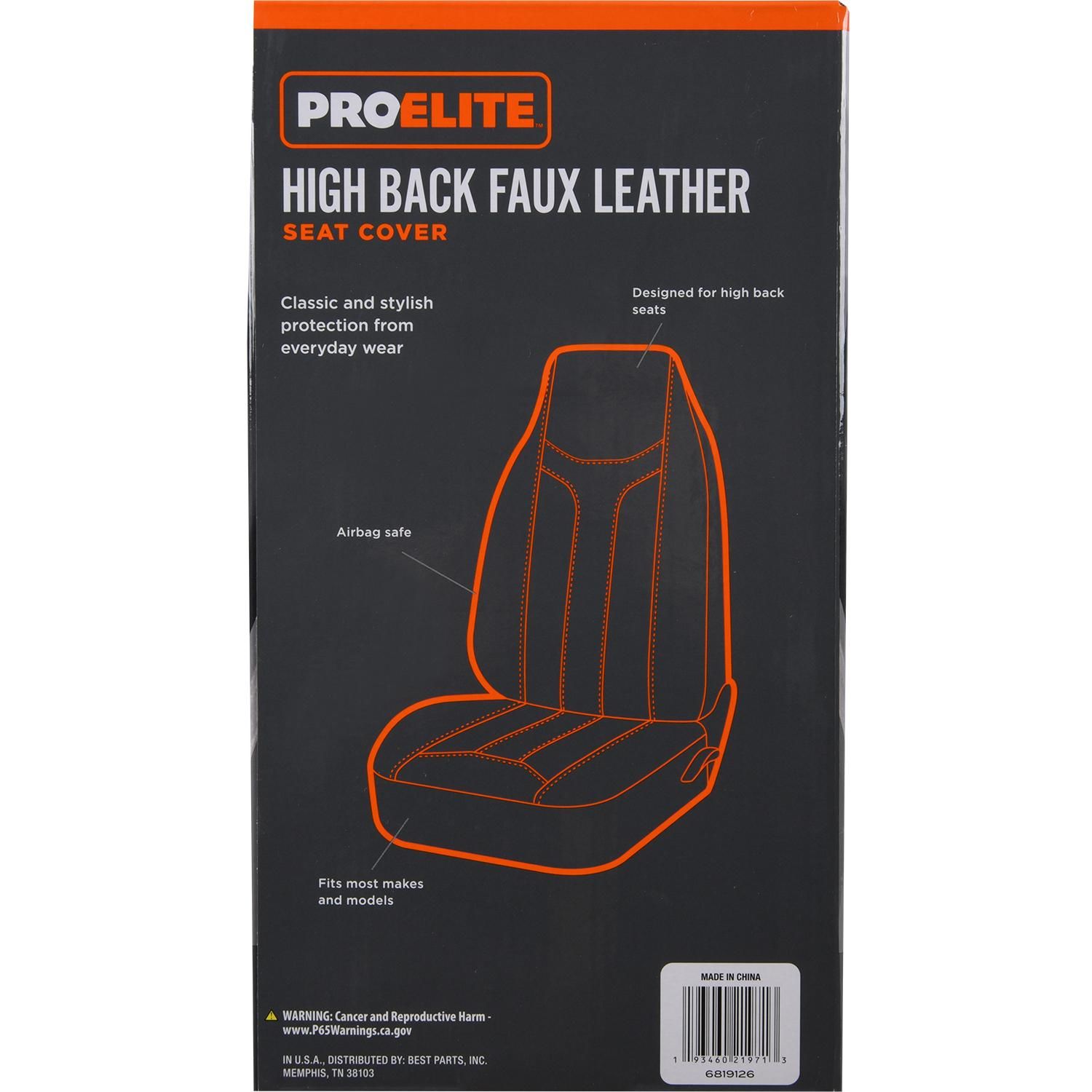 ProElite Black High Back Faux Leather Seat Cover