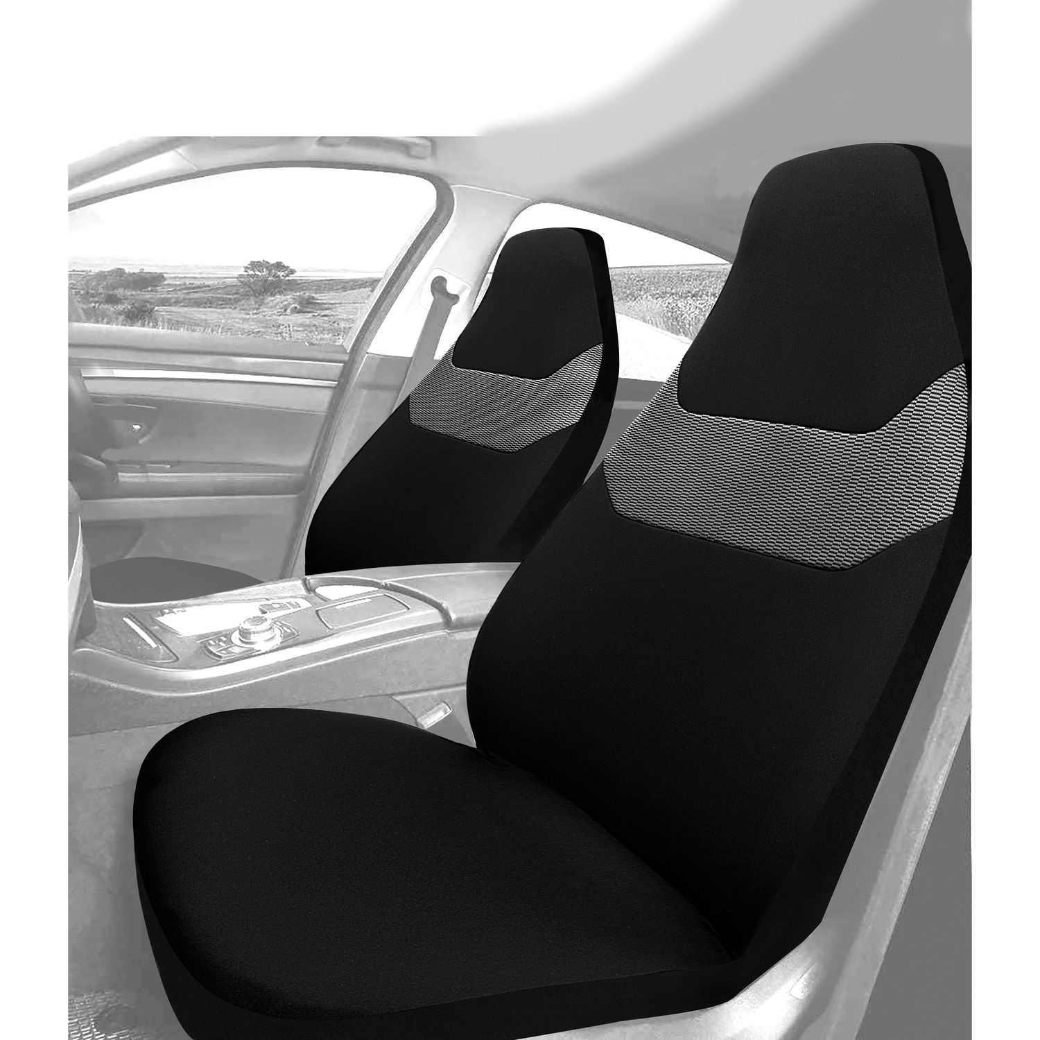 ProElite Two Tone Black High Back Cloth Seat Cover Set 2 Piece