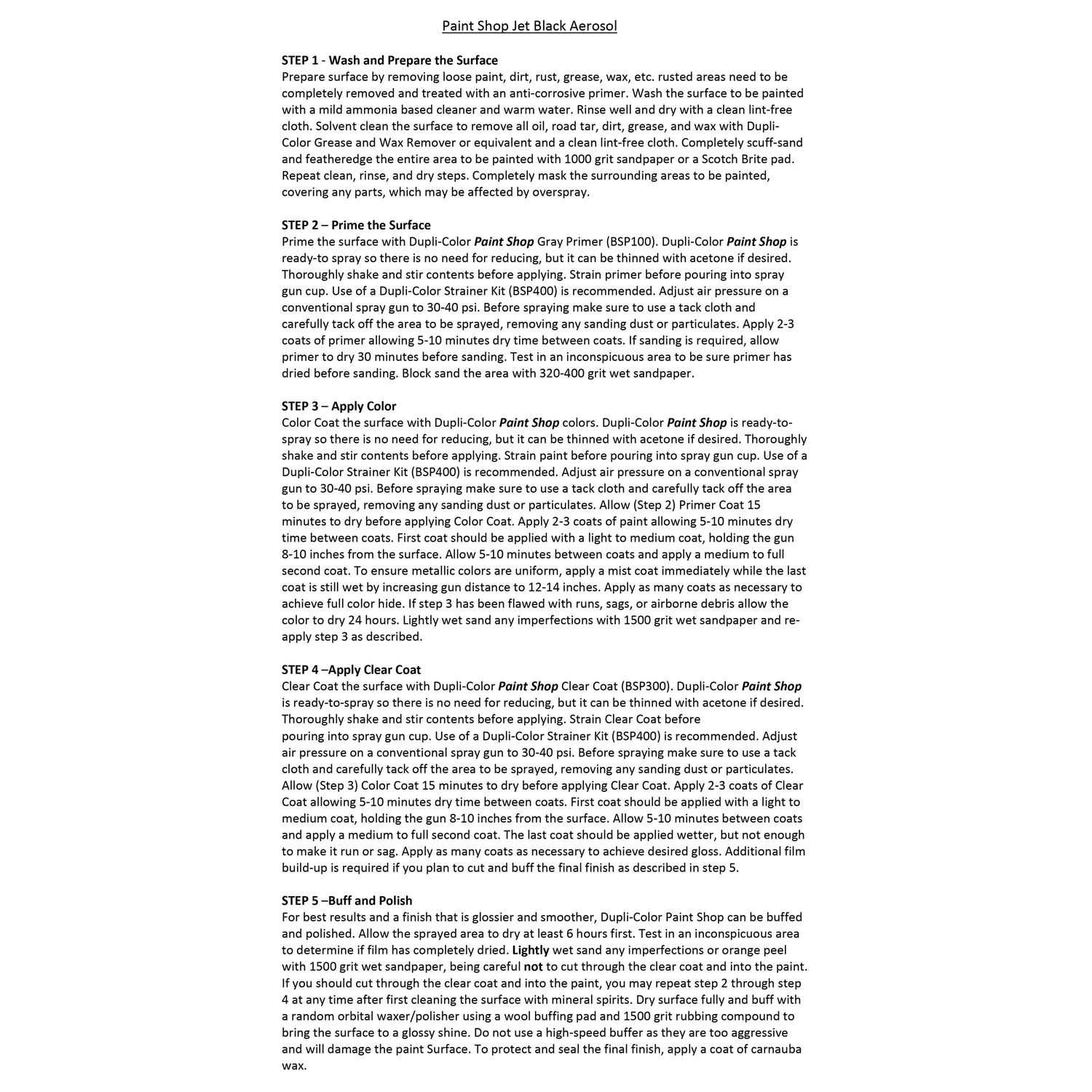 DupliColor Paint Shop Jet Black Lacquer