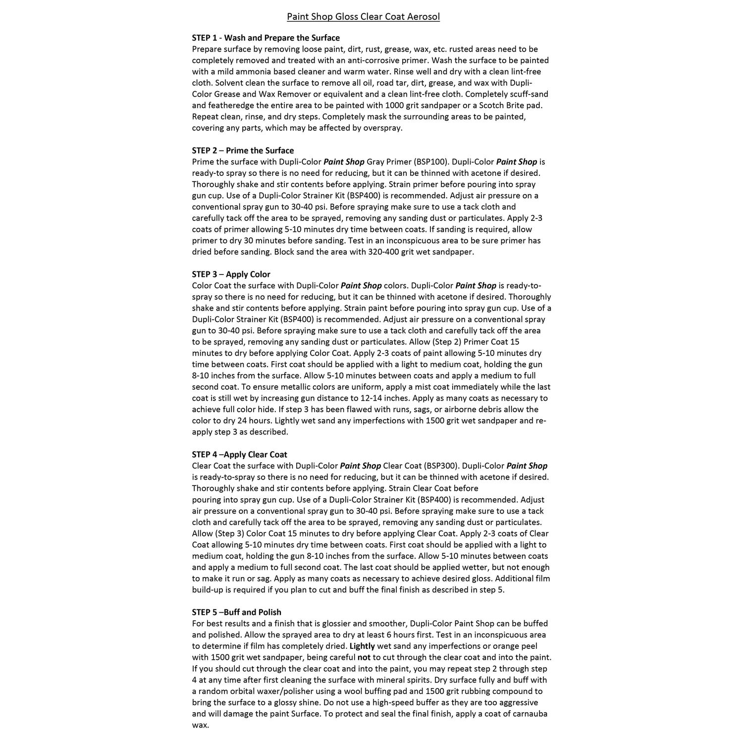 DupliColor Paint Shop Clear Coat Lacquer