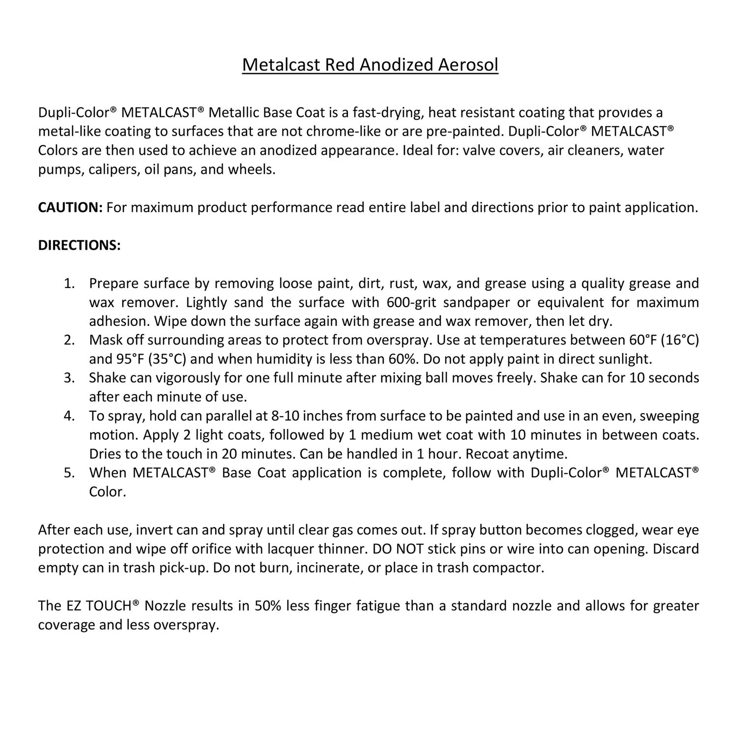 Dupli-Color Red Metalcast Paint 11oz