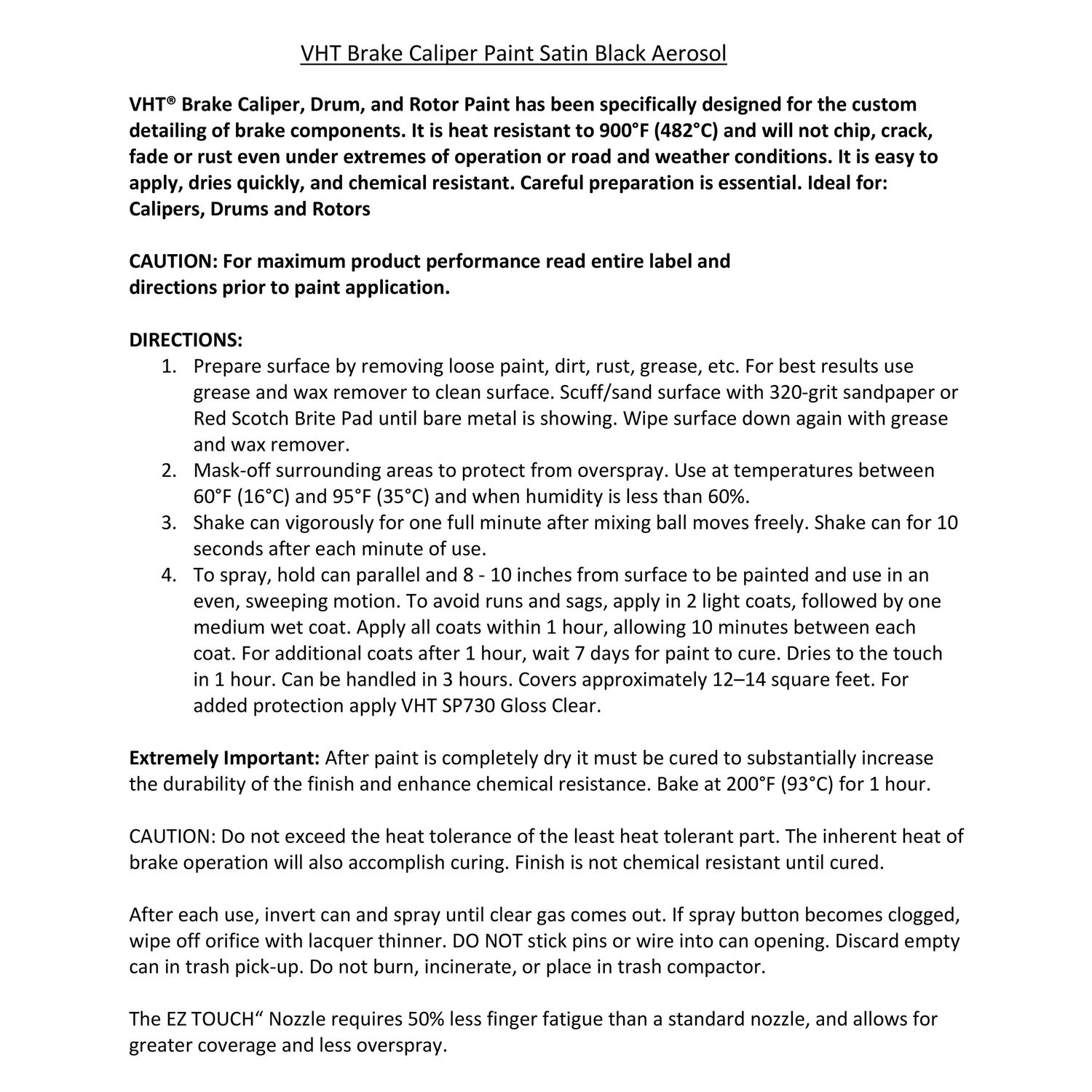 VHT Black Satin Brake Caliper Spray Paint 11oz