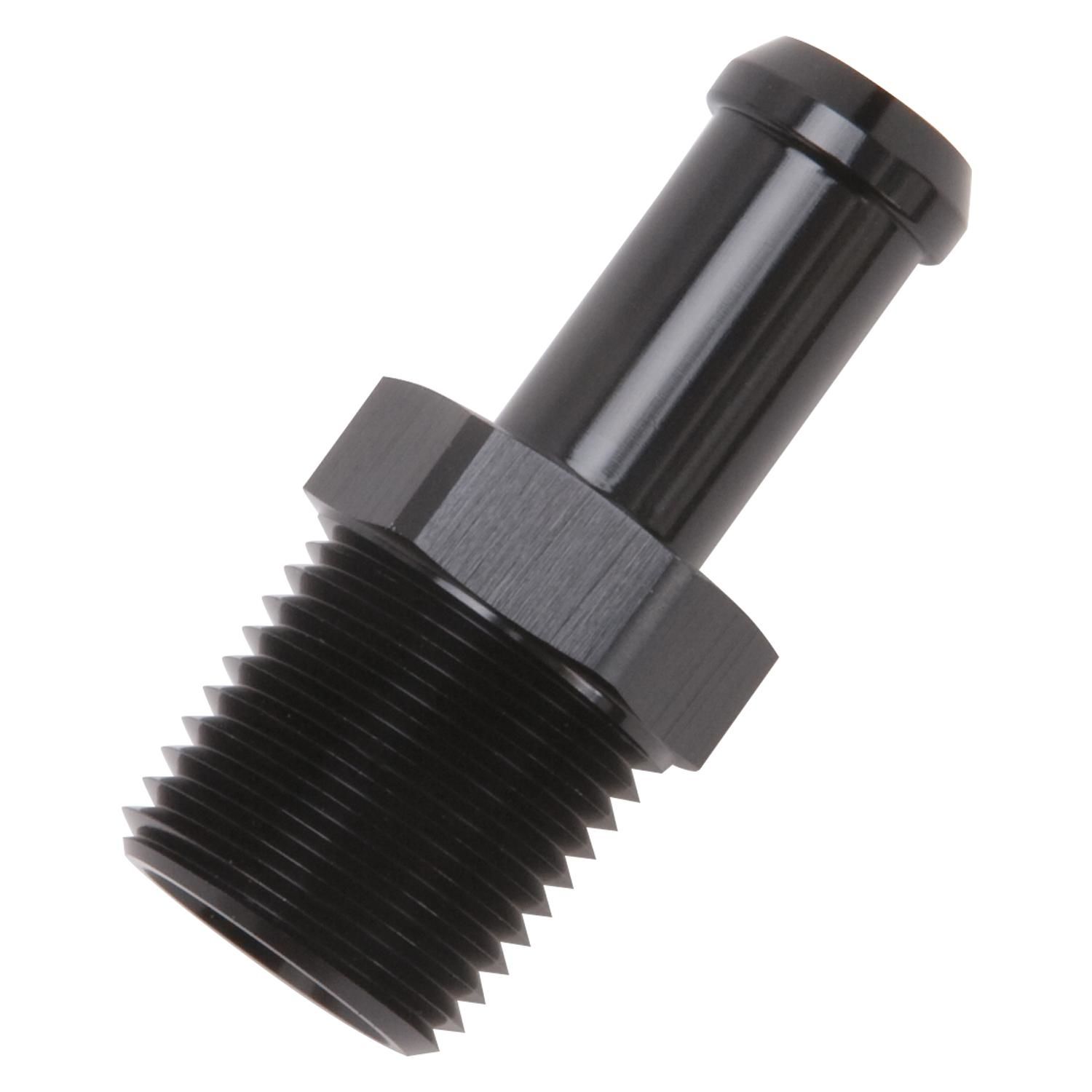 Edelbrock Black Anodized 1/2in NPT Straight and 1/2in Barb Heater Hose End Fitting
