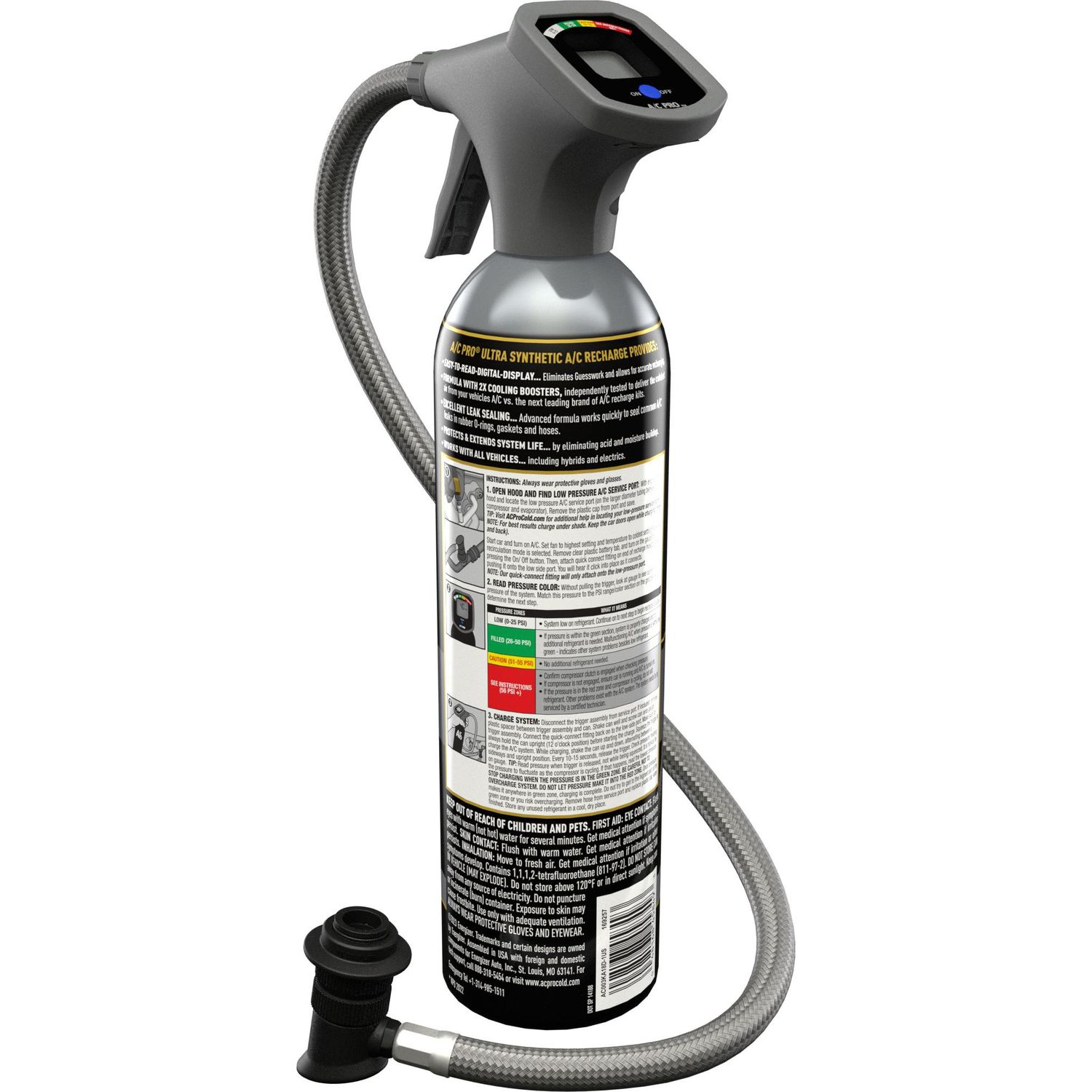 A/C Pro R134a Synthetic Refrigerant / Stop Leak / Charging Hose / Digital Gauge 20 oz