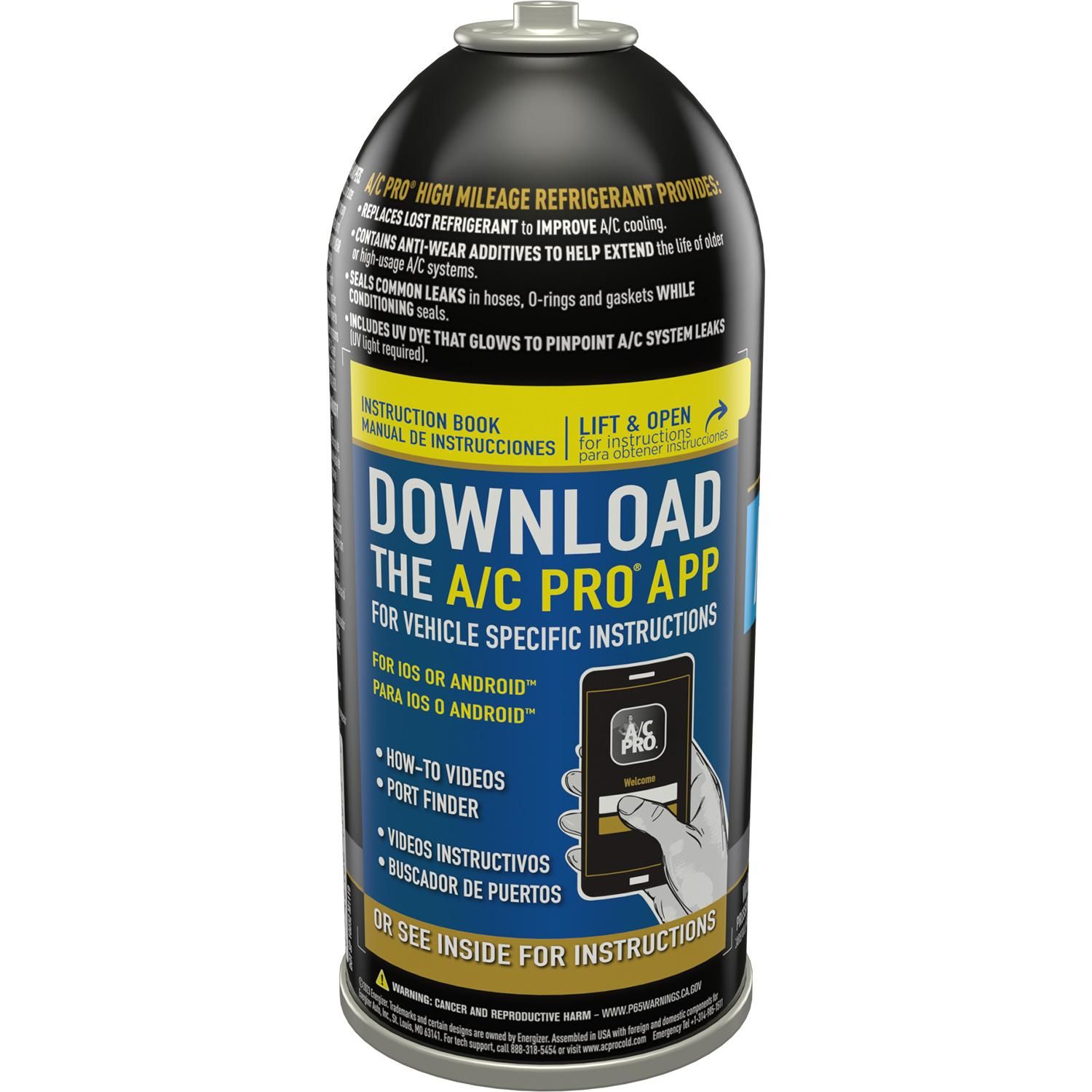 A/C Pro High Mileage R-134a Refrigerant with Stop Leak and UV Dye