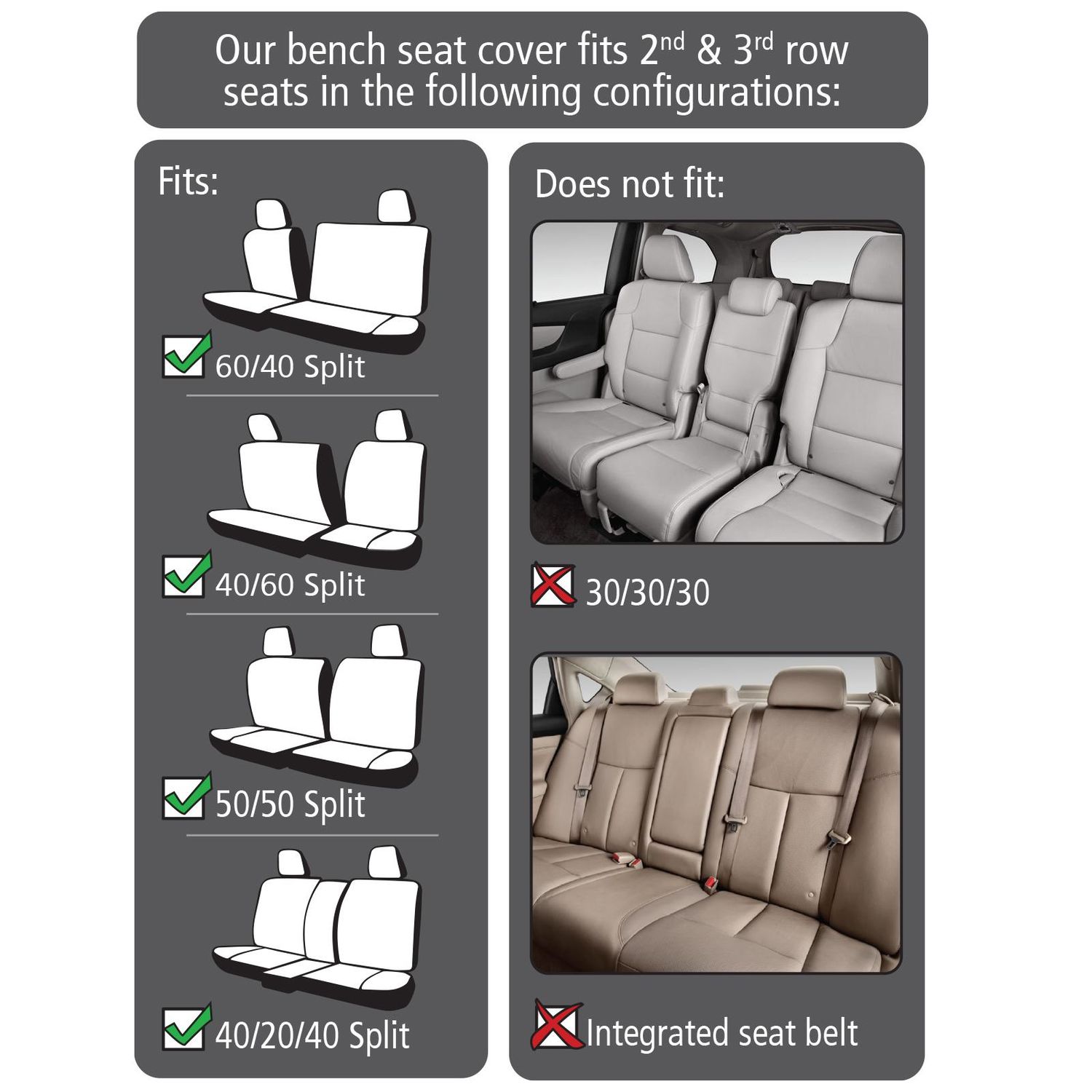 Leadpro Faux Leather Rear Bench Seat Cover for Split Back Seats