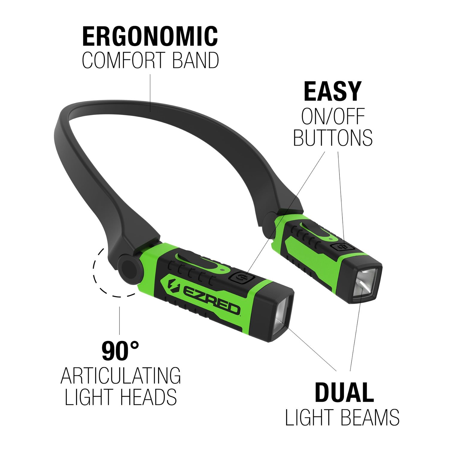 EZ Red 300 Lumens Green Rechargeable LED Neck Light USB Charge