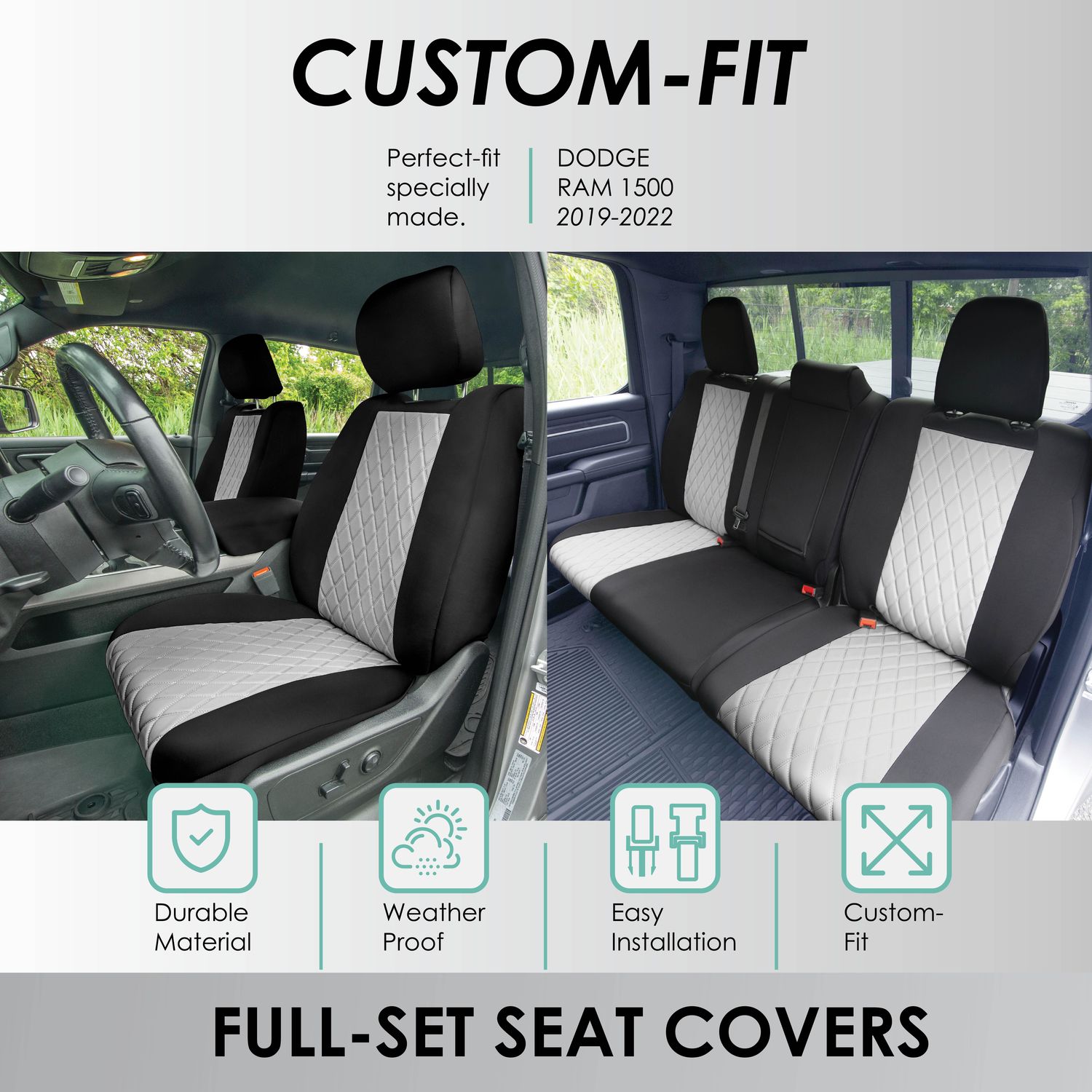 FH Group Gray Neoprene Custom Fit Rear Seat Cover Set for 2022-2024 Dodge Ram 1500 at AutoZone