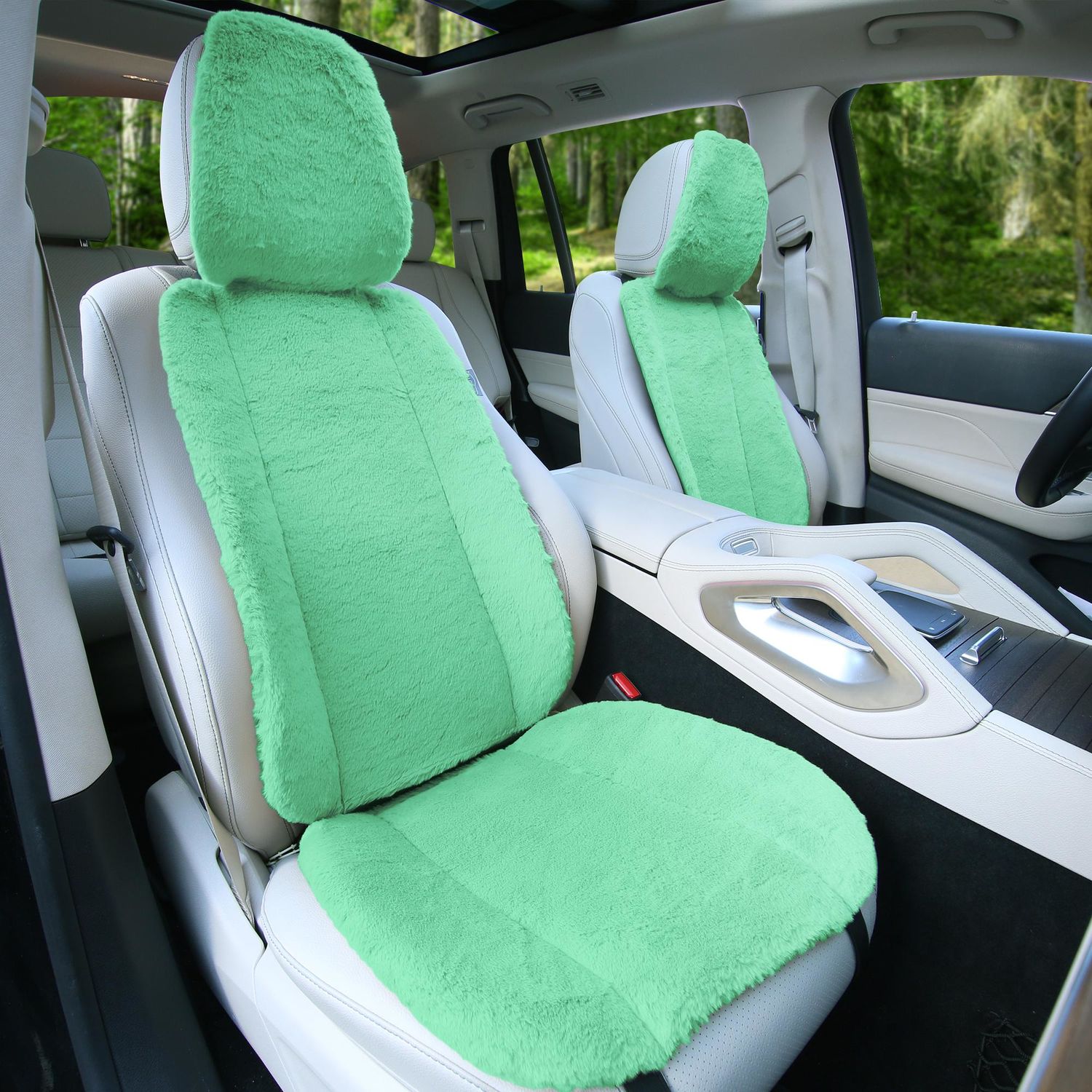FH Group Doe16 Faux Rabbit Fur Front Set Car Seat Cushions