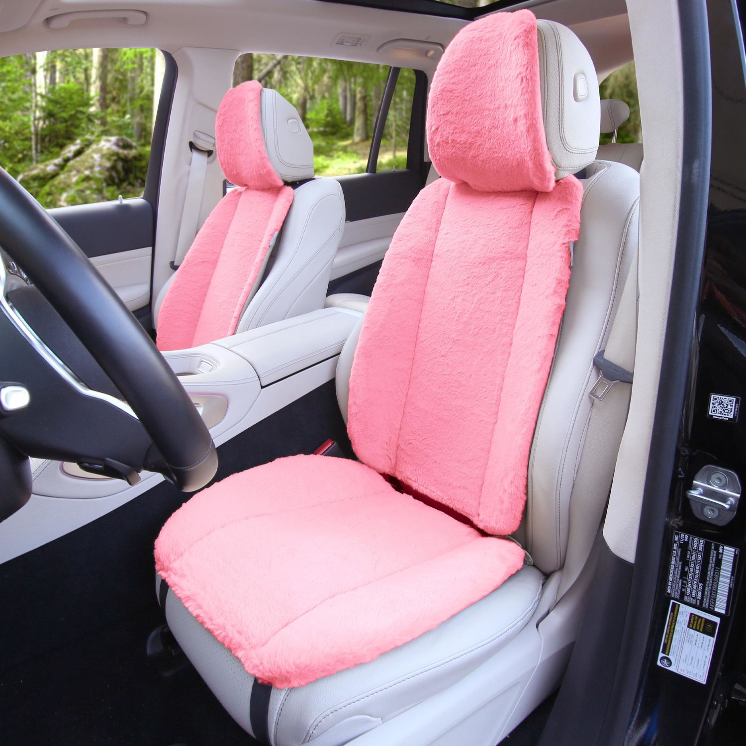 FH Group Pink Faux Rabbit Fur Seat Cover Set