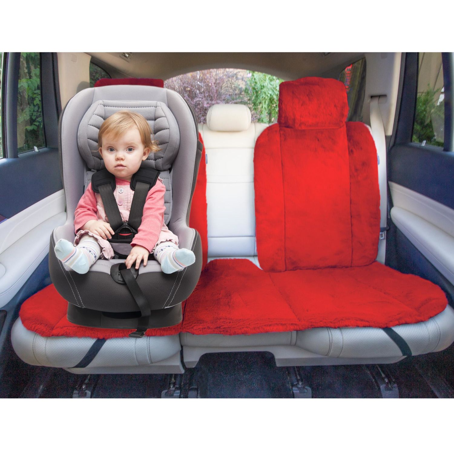FH Group Red Faux Rabbit Fur Seat Cover Set