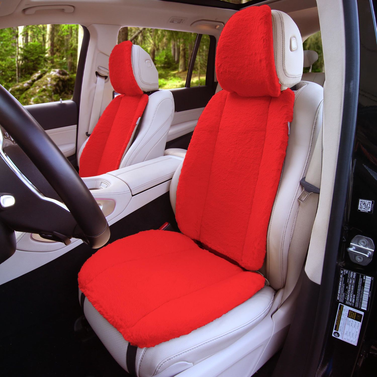 FH Group Red Faux Rabbit Fur Seat Cover Set