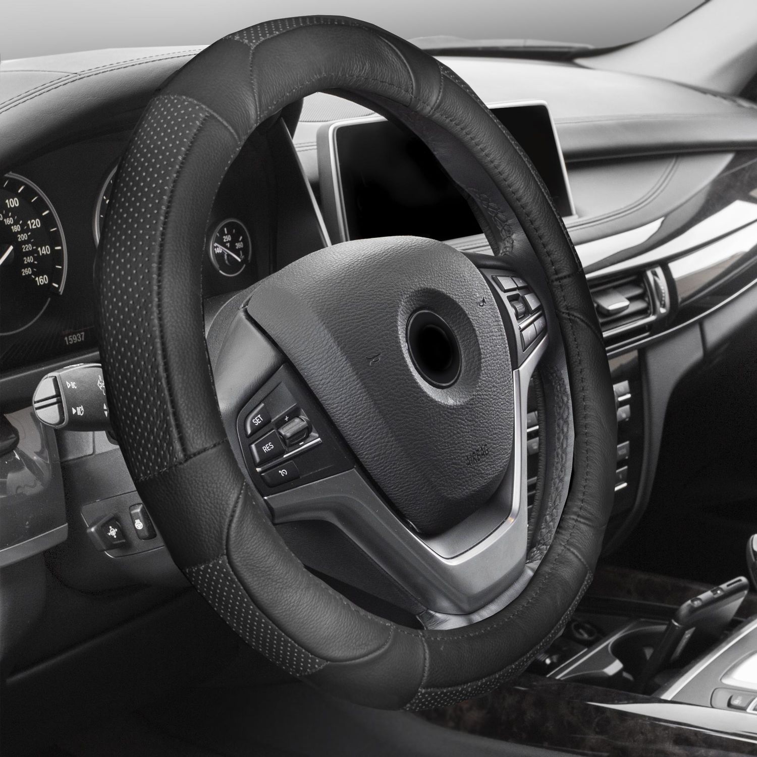 FH Group Deluxe Full Grain Authentic Leather Steering Wheel Cover