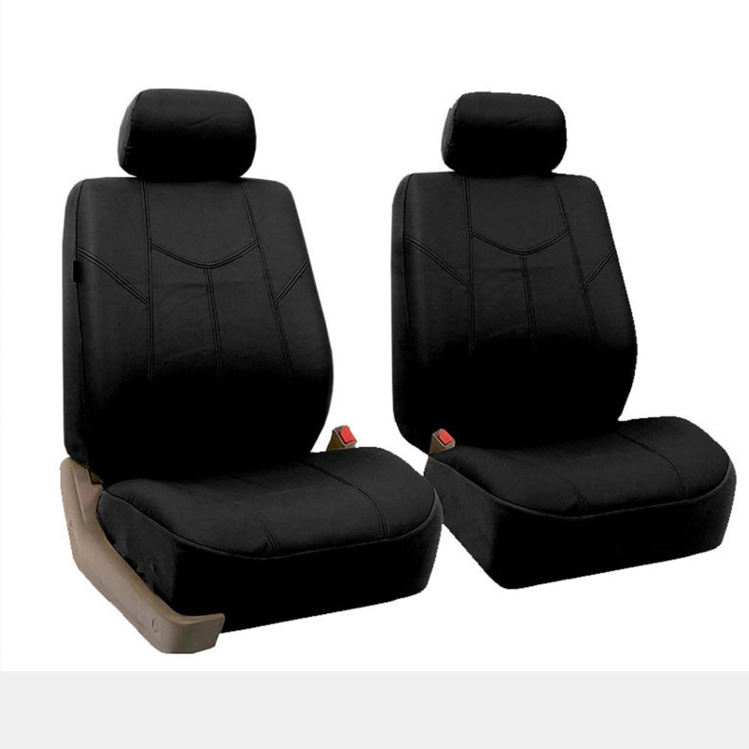 FH Group Car Seat Cushion Durable Black PU Leather Car Seat Cushions, 2 Piece Front Set Car Seat Cushion, Bottom Seat Protector, Water Resistant Car