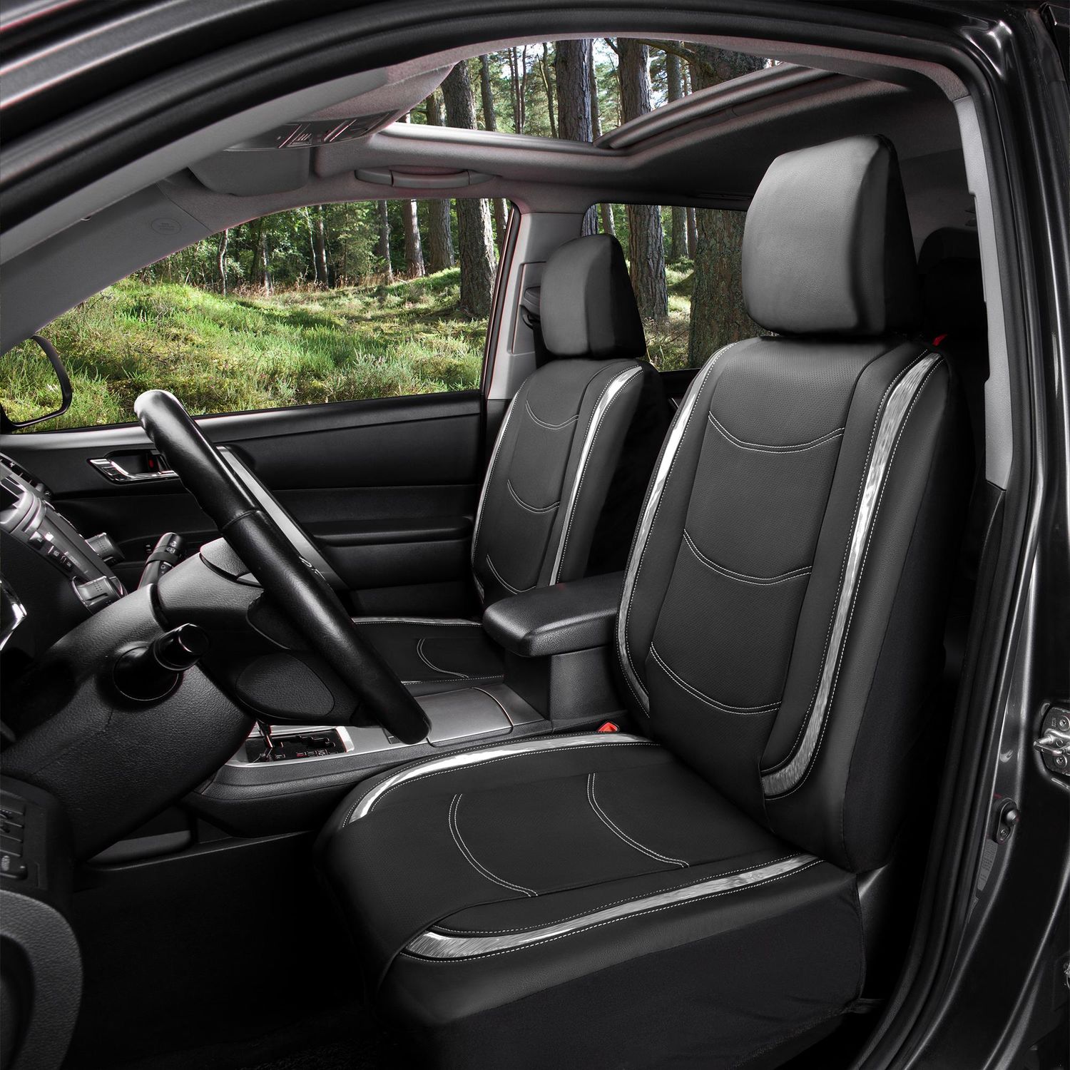 FH Group Galaxy13 Metallic Striped Deluxe Leatherette Full Set Car Seat ...