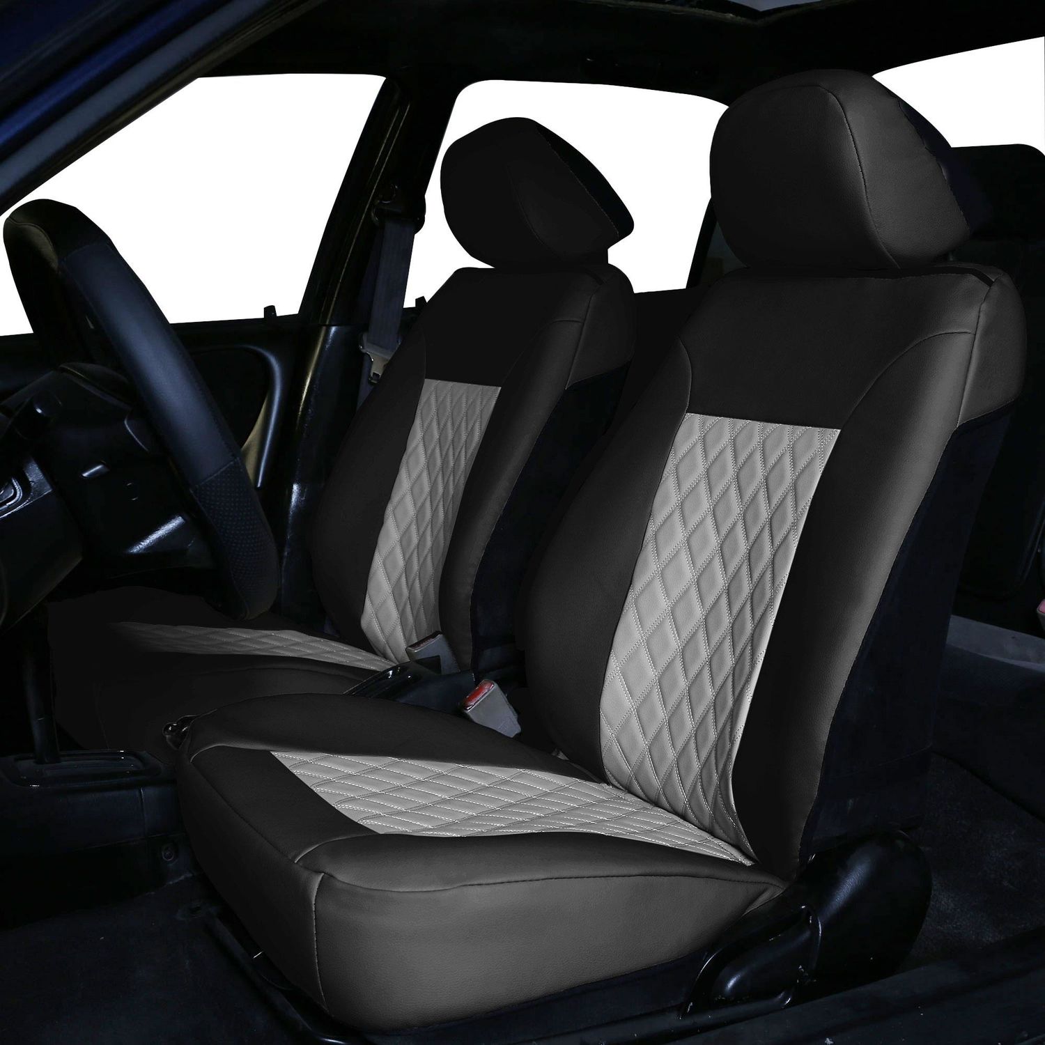 FH Group Deluxe Diamond Pattern Faux Leather Seat Cushions for Car