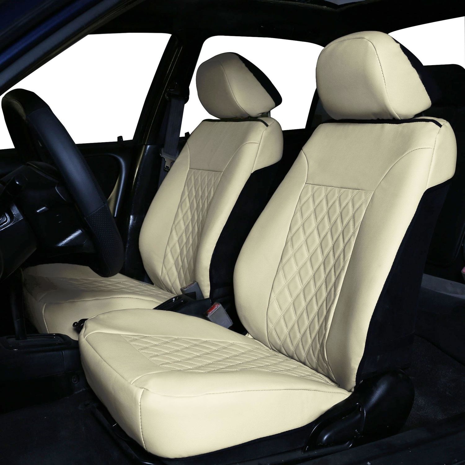 FH Group Deluxe Diamond Pattern Faux Leather Seat Cushions for Car