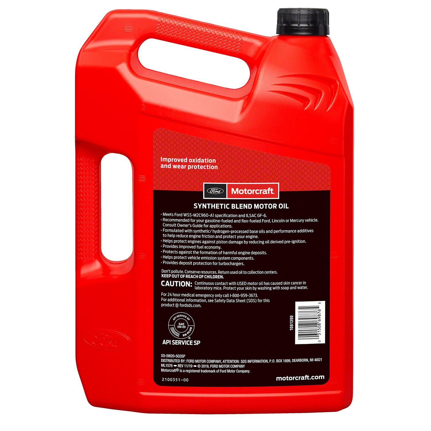 Motorcraft 5W-20 Synthetic Blend Engine Oil 5 Quart