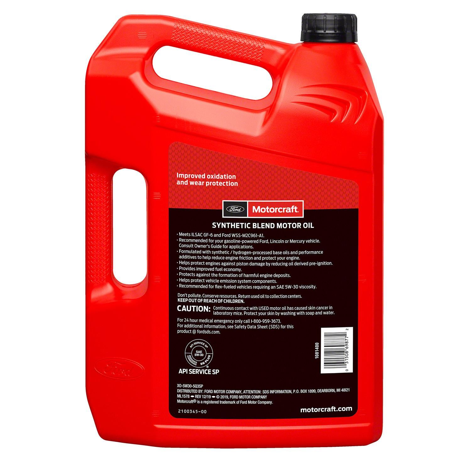  Motorcraft Aceite sintético del motor de la mezcla del SAE 5W30  cambio de aceite del OEM de Ford de 12 cuartos : Automotriz