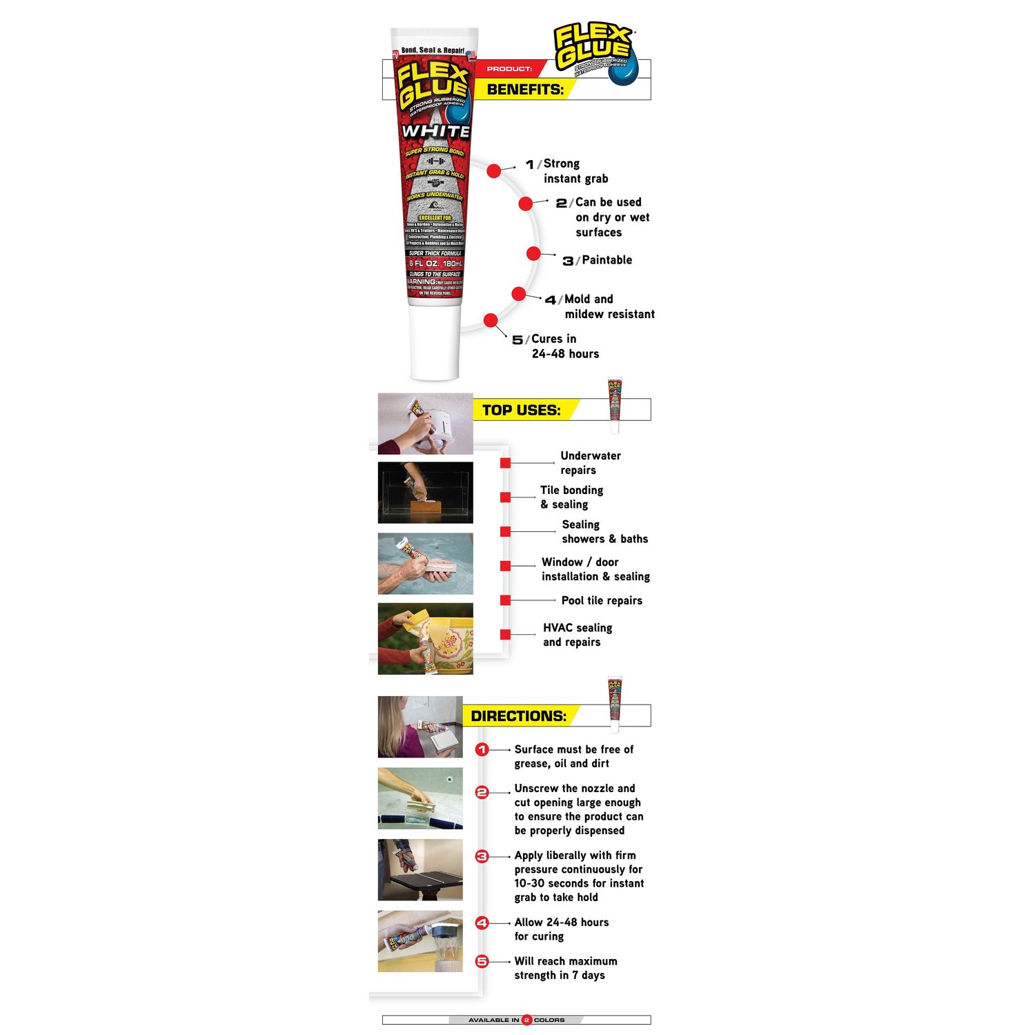 Flex Glue White Rubberized Waterproof Adhesive 6oz