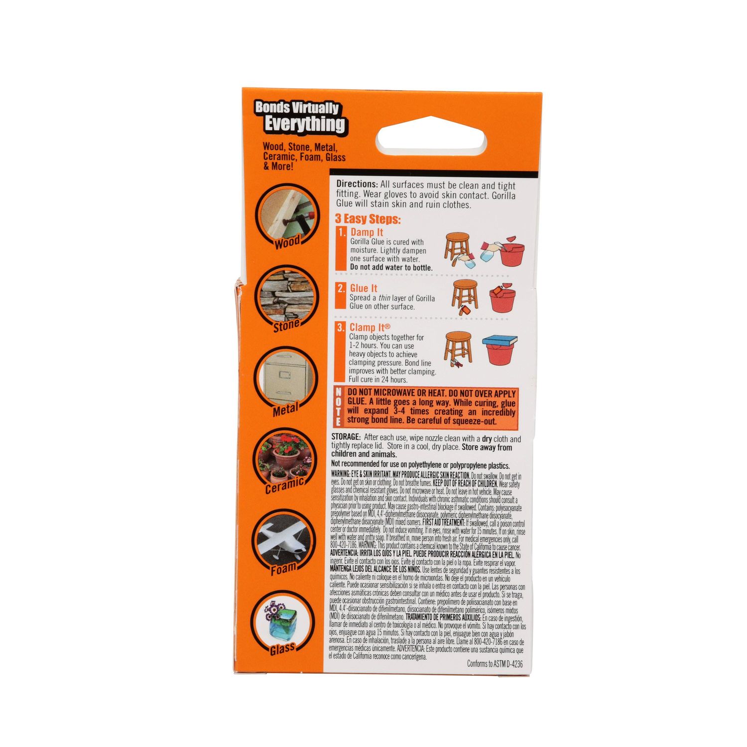 Gorilla Glue White 2 oz Strong Bonds Wood Stone Metal Glass Waterproof,  2-Pack 