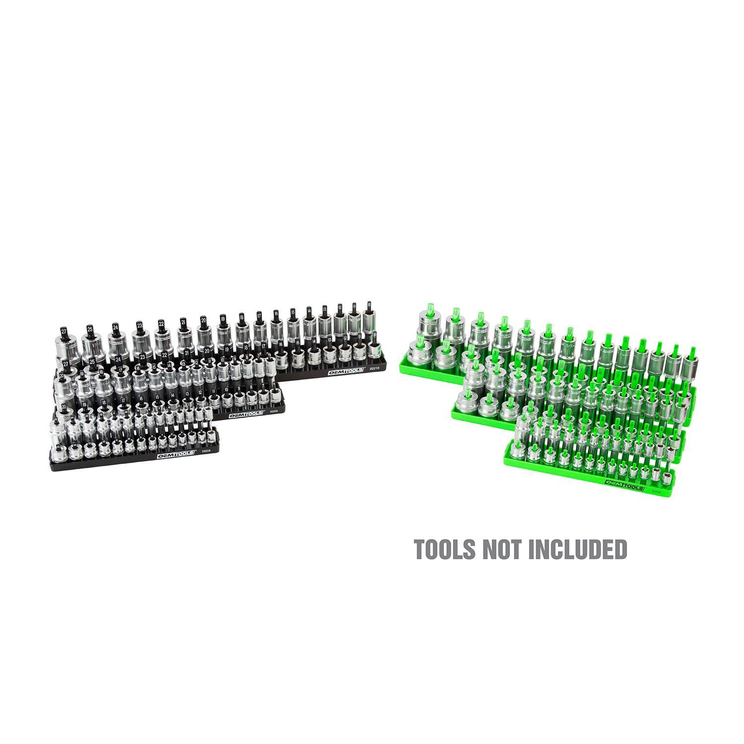 OEMTOOLS SAE and Metric Black and Green Socket Tray Set 6 Piece