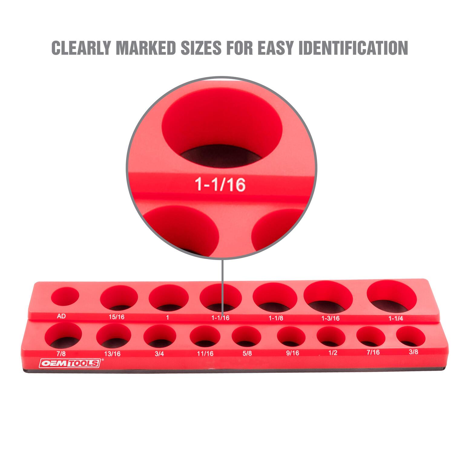 OEMTOOLS Red SAE Magnetic Socket Tray 3 Piece