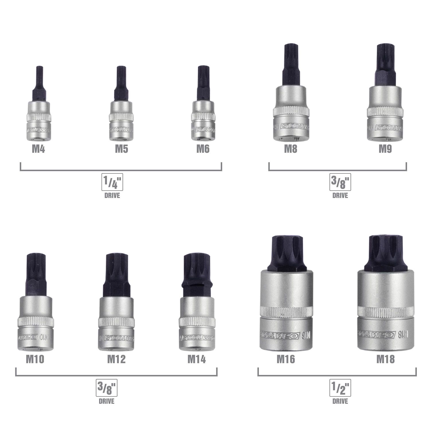 英　0326 OEMTOOLS Magnetic Triple Square Bit Socket Set 10 Piece
