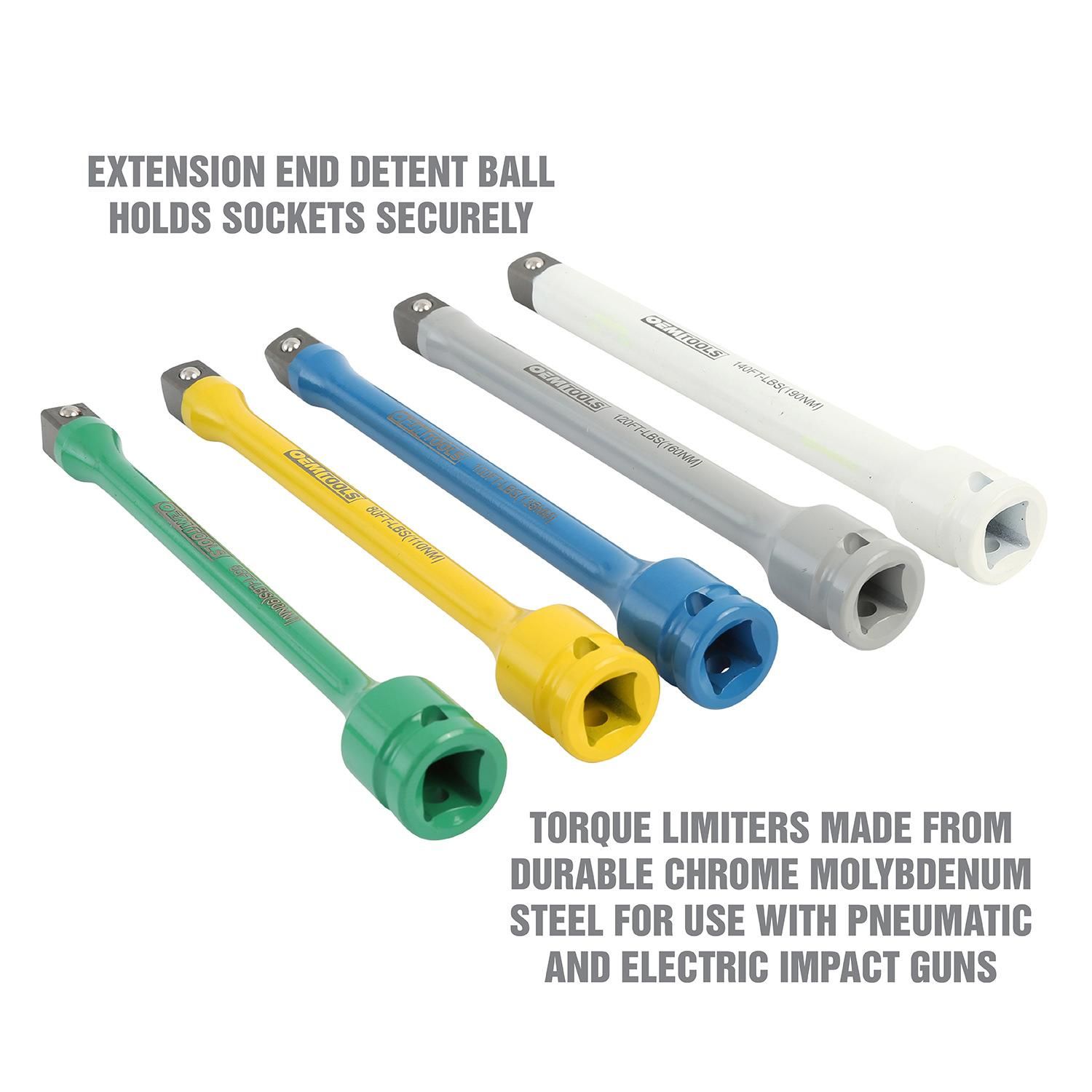 OEMTOOLS 1 2in Drive Torque Limiting Extension Set 5 Piece