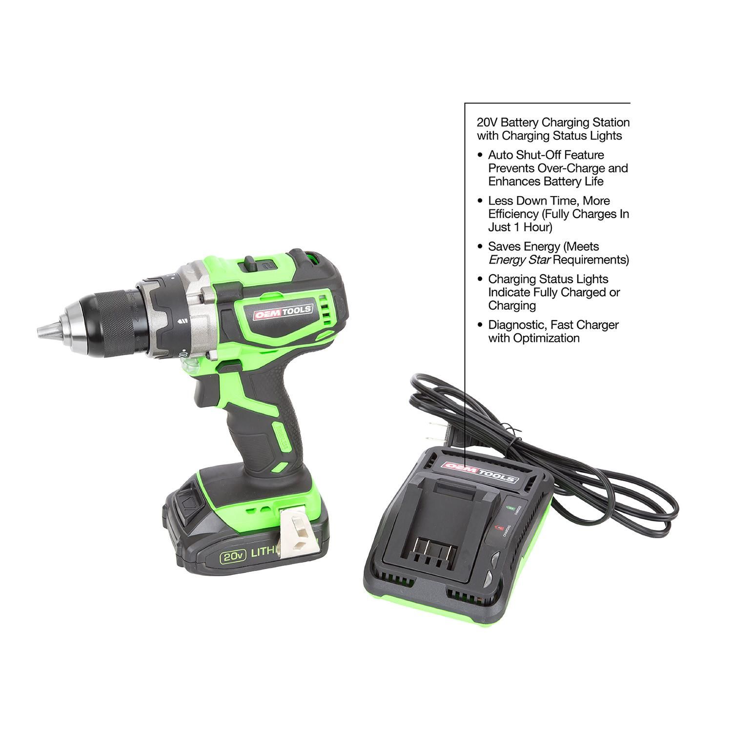 OEMTOOLS 3/8in Drive 20 Volt Lithium Ion Cordless Drill