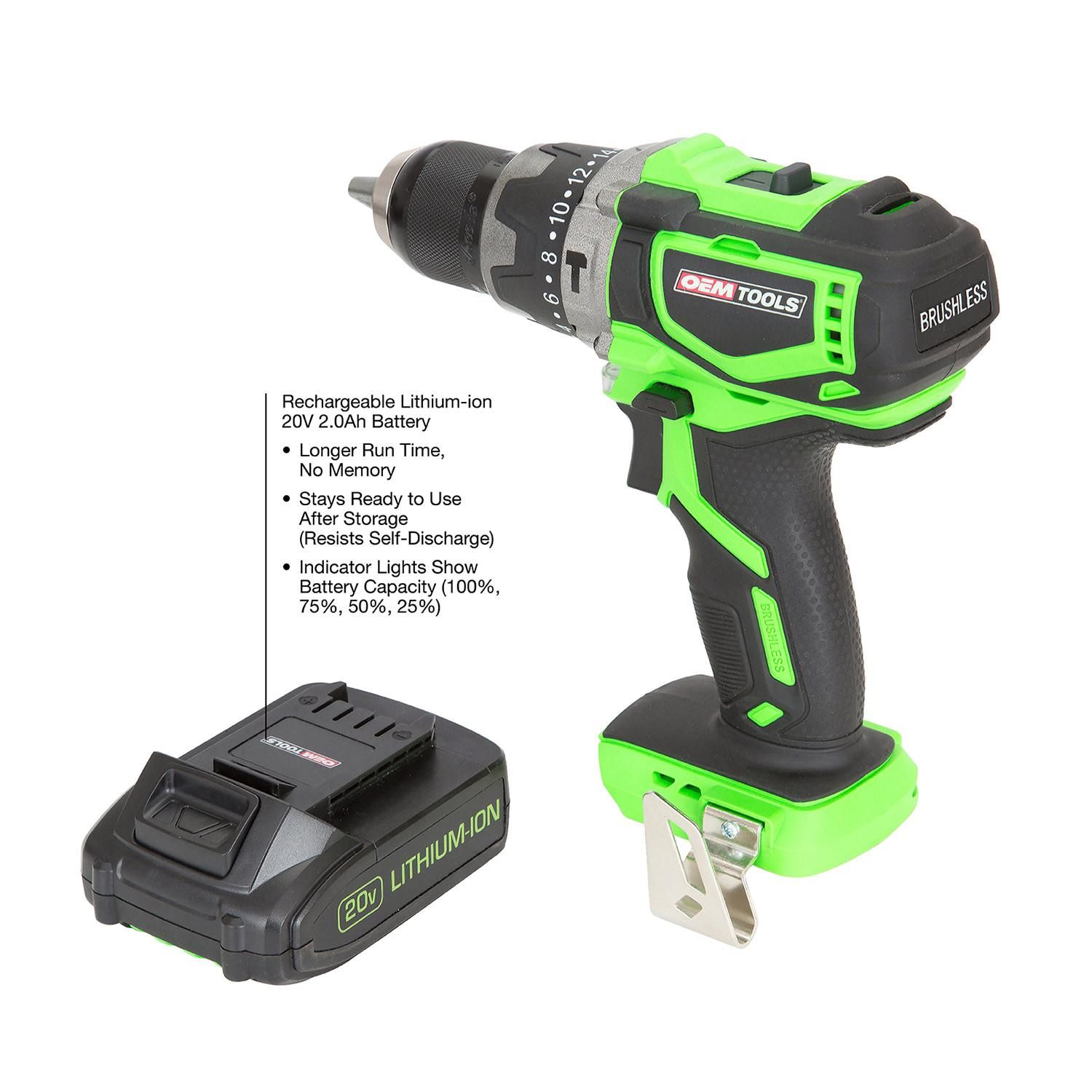 OEMTOOLS 20 Volt Max 1/2in Lithium Ion Brushless Hammer Drill